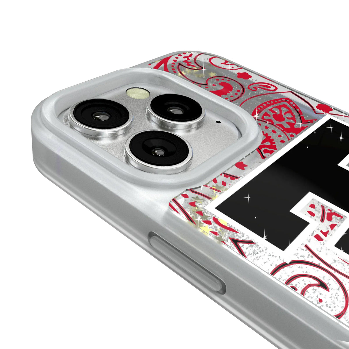 Texas Tech Red Raiders Paisley iPhone Glitter Phone Case for Apple iPhone - Detail#Device_iPhone 16 Pro