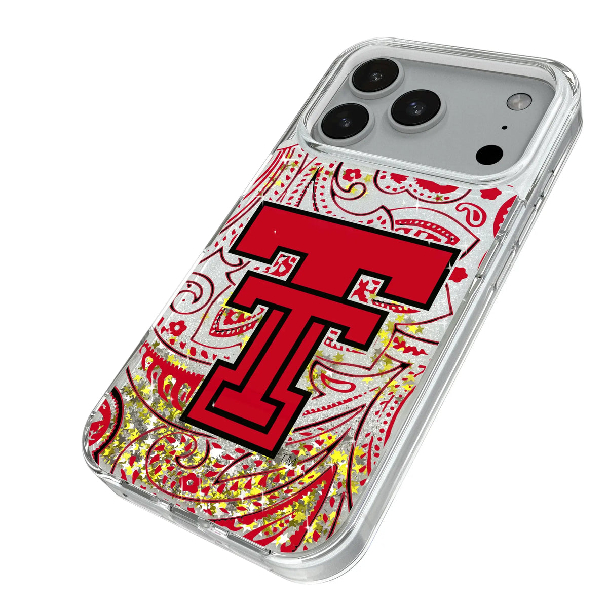 Texas Tech Red Raiders Paisley iPhone Glitter Phone Case for Apple iPhone - Isometric View#Device_iPhone 18 Pro