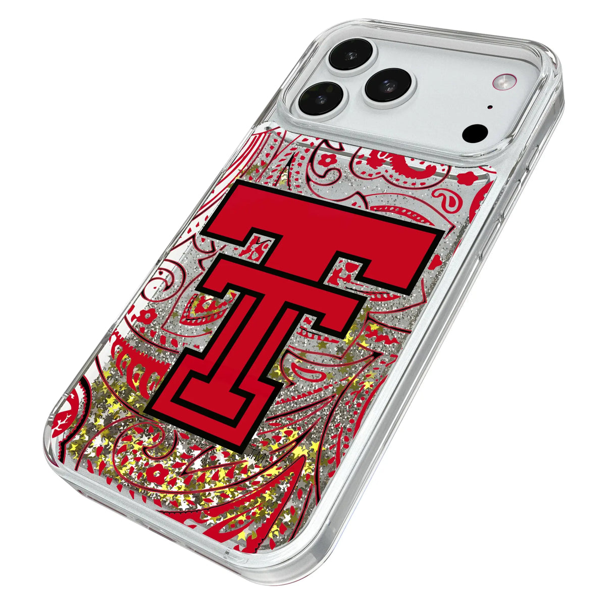 Texas Tech Red Raiders Paisley iPhone Glitter Phone Case for Apple iPhone - Isometric View#Device_iPhone 18 Pro Max