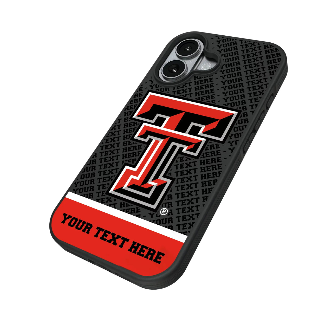 Texas Tech Red Raiders Personalized EndZone Plus iPhone Bump Phone Case for Apple iPhone - Isometric View#Device_iPhone 17