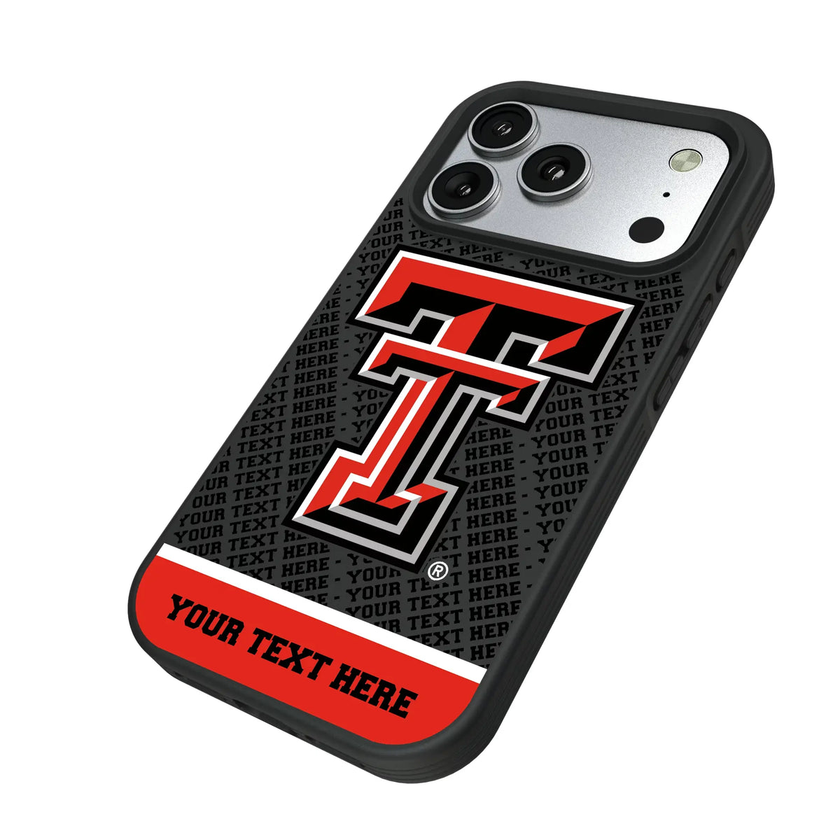 Texas Tech Red Raiders Personalized EndZone Plus iPhone Bump Phone Case for Apple iPhone - Isometric View#Device_iPhone 17 Pro