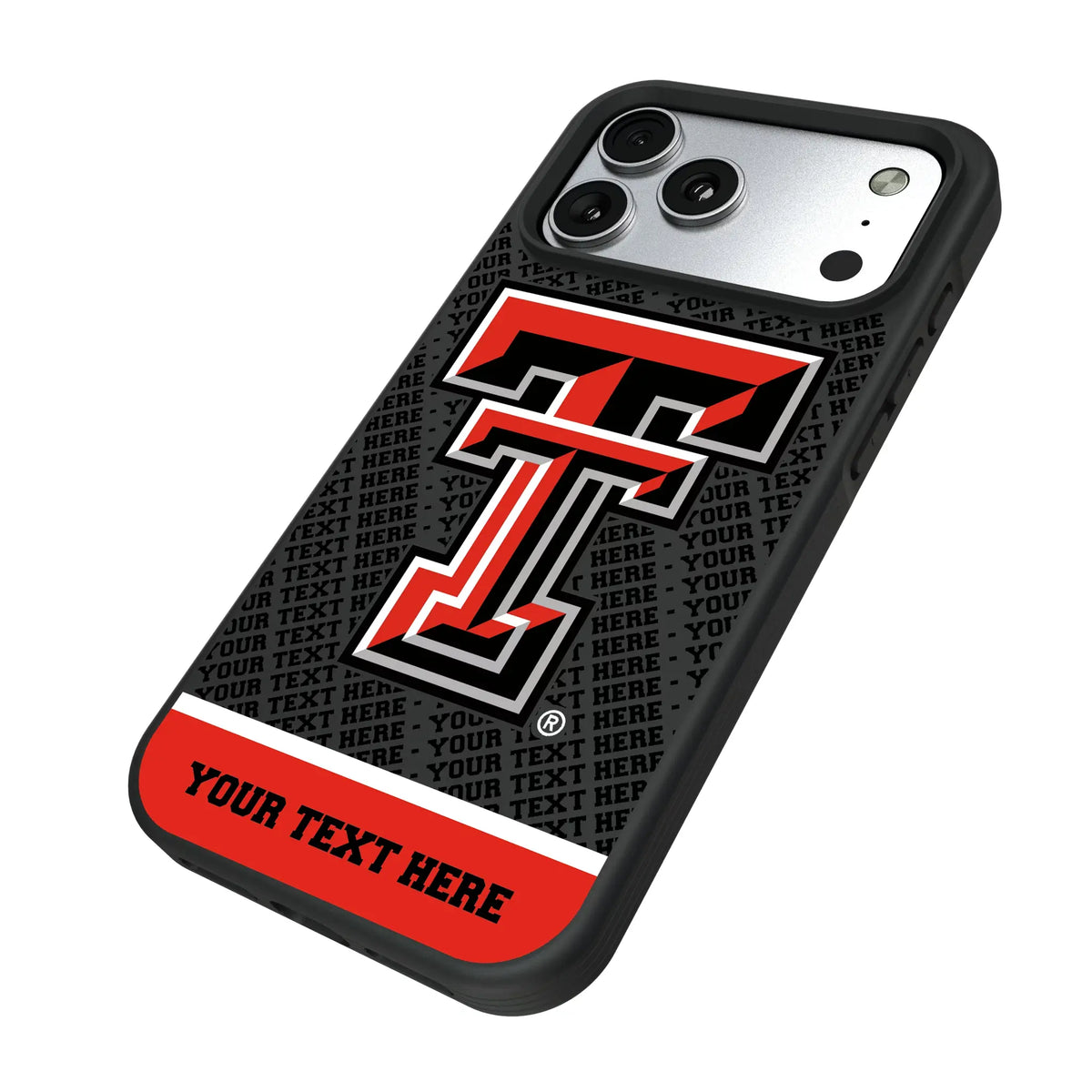 Texas Tech Red Raiders Personalized EndZone Plus iPhone Bump Phone Case for Apple iPhone - Isometric View#Device_iPhone 17 Pro Max