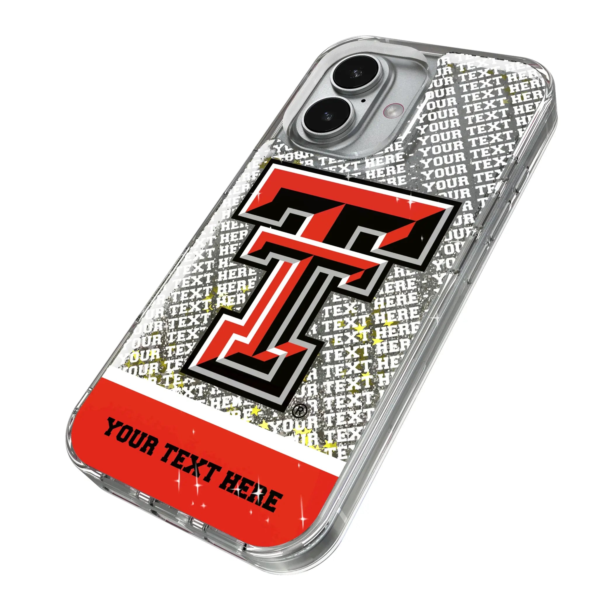 Texas Tech Red Raiders Personalized EndZone Plus iPhone Glitter Phone Case for Apple iPhone - Isometric View