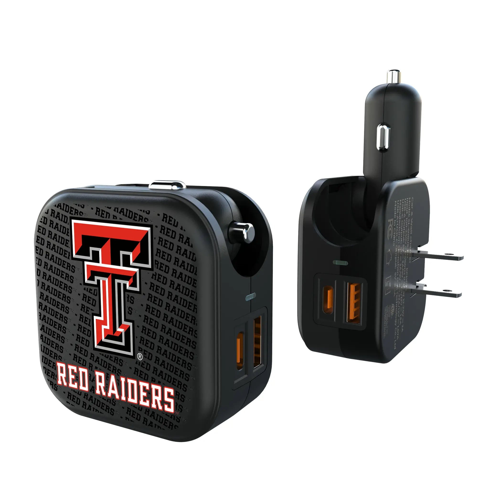 Texas Tech Red Raiders Text Backdrop 2 in 1 USB A/C Charger