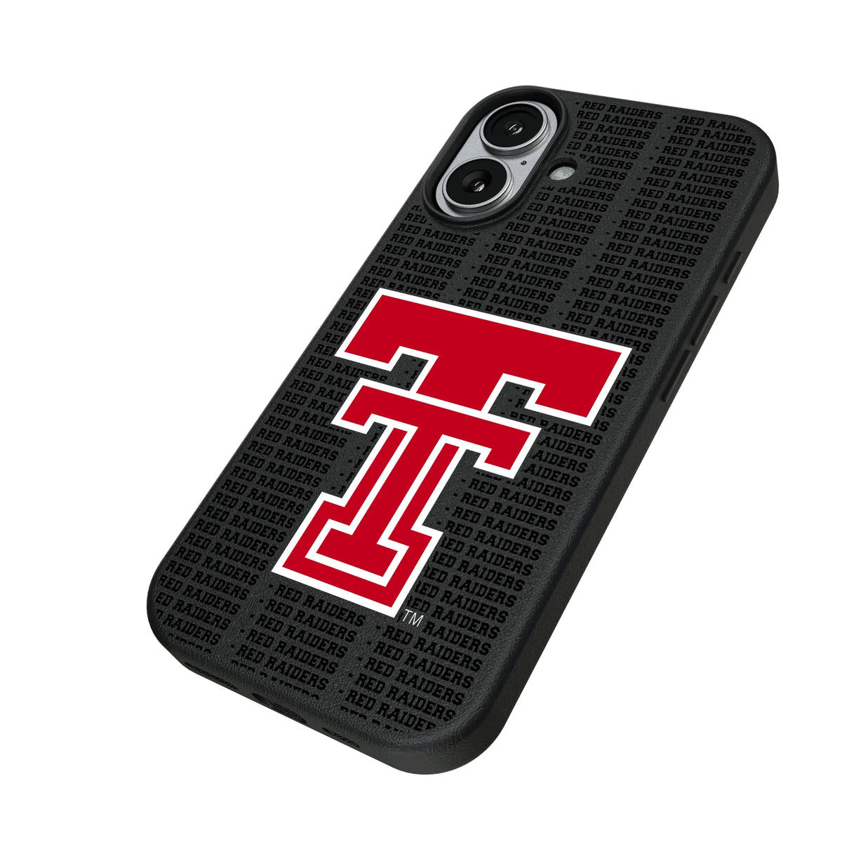 Texas Tech Red Raiders Text Backdrop iPhone MagSafe Compatible Phone Case for Apple iPhone - Isometric View#Device_iPhone 17