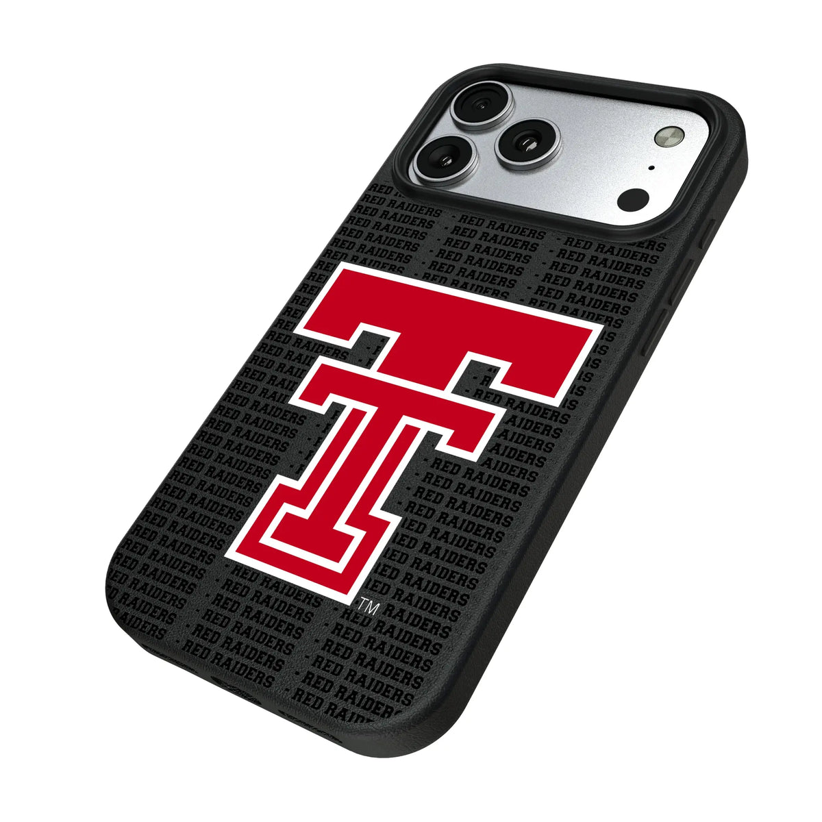 Texas Tech Red Raiders Text Backdrop iPhone MagSafe Compatible Phone Case for Apple iPhone - Isometric View#Device_iPhone 17 Pro Max