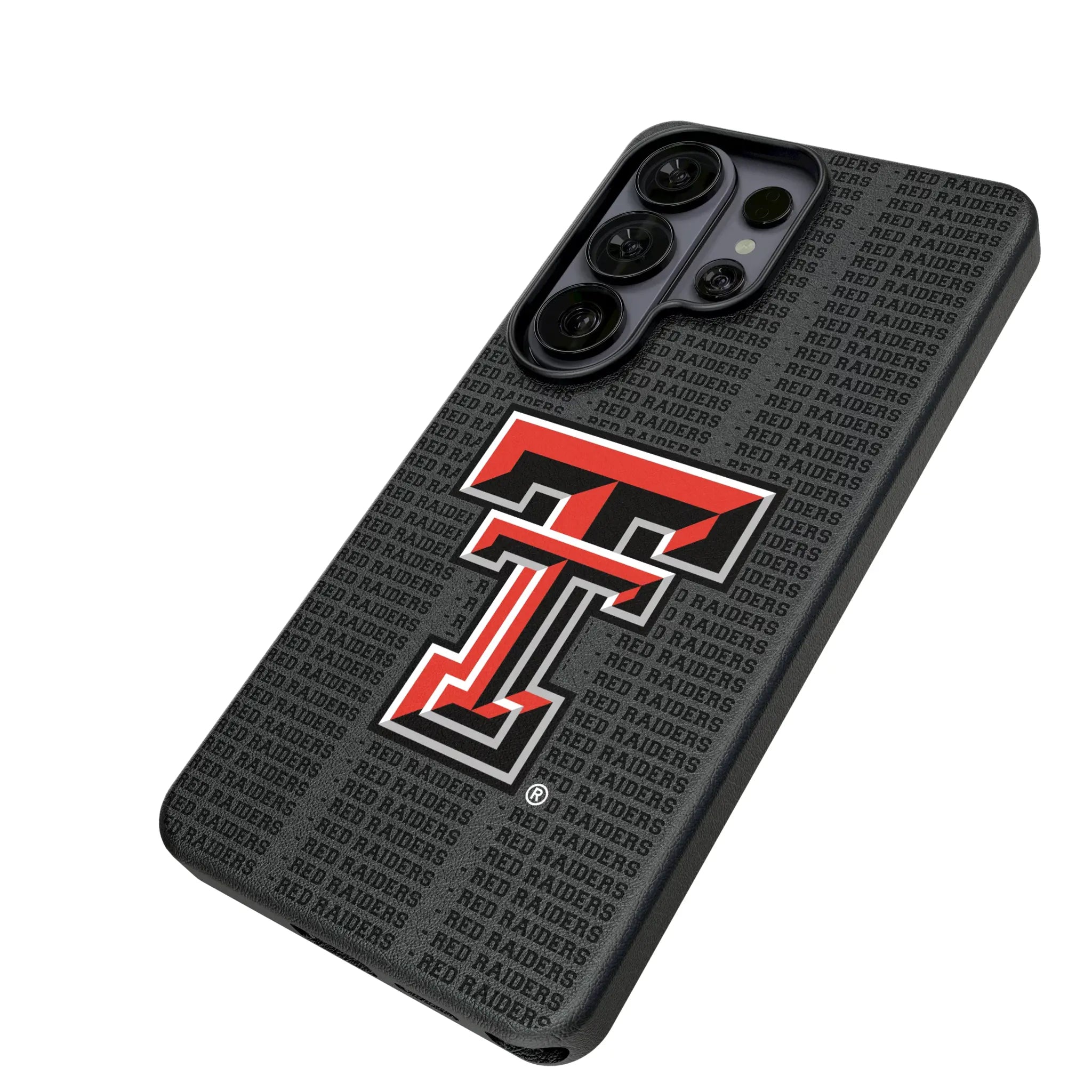 Texas Tech Red Raiders Text Backdrop Galaxy MagSafe Compatible Phone Case for Samsung Galaxy - Isometric View#Device_Galaxy S26 Ultra