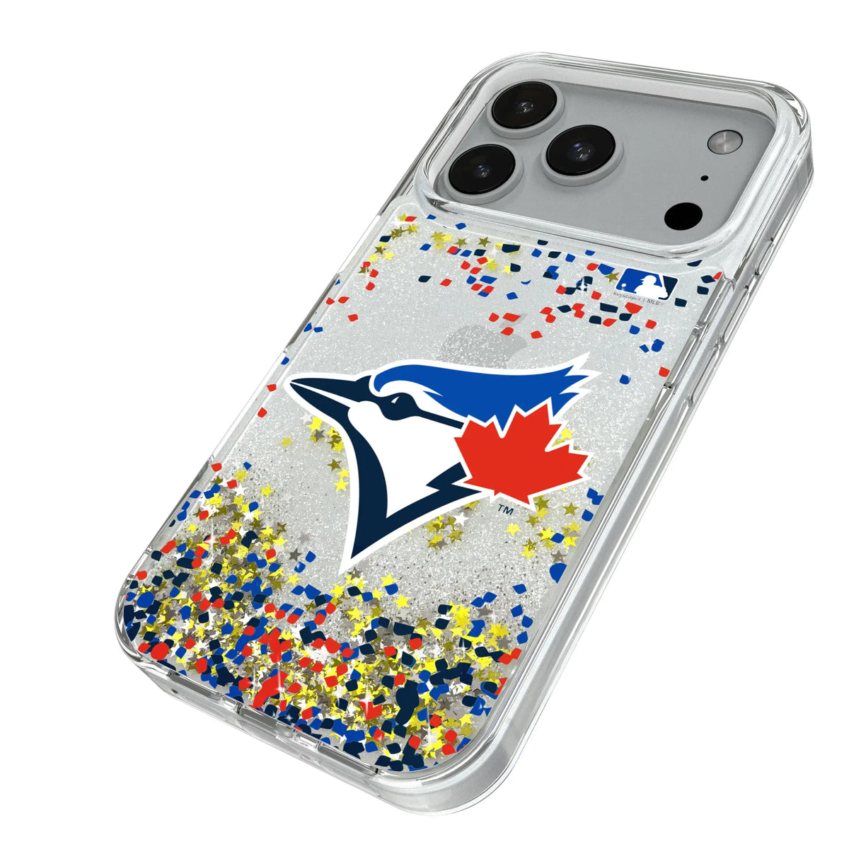 Toronto Blue Jays Confetti iPhone Glitter Phone Case for Apple iPhone - Isometric View#Device_iPhone 18 Pro