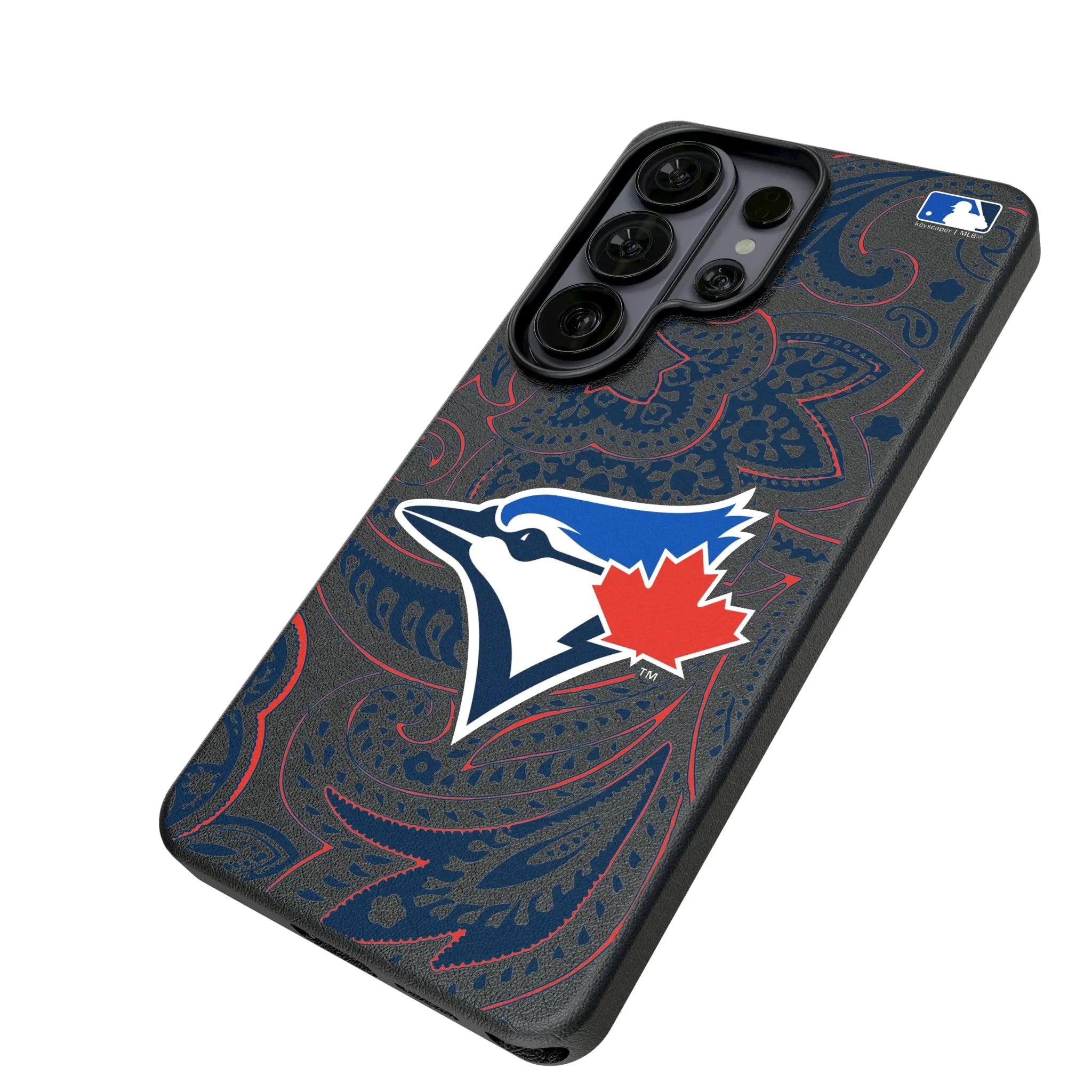 Toronto Blue Jays Paisley Galaxy MagSafe Compatible Phone Case for Samsung Galaxy - Isometric View#Device_Galaxy S26 Ultra