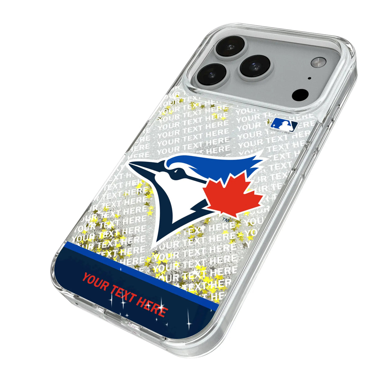 Toronto Blue Jays Personalized EndZone Plus iPhone Glitter Phone Case for Apple iPhone - Isometric View#Device_iPhone 18 Pro