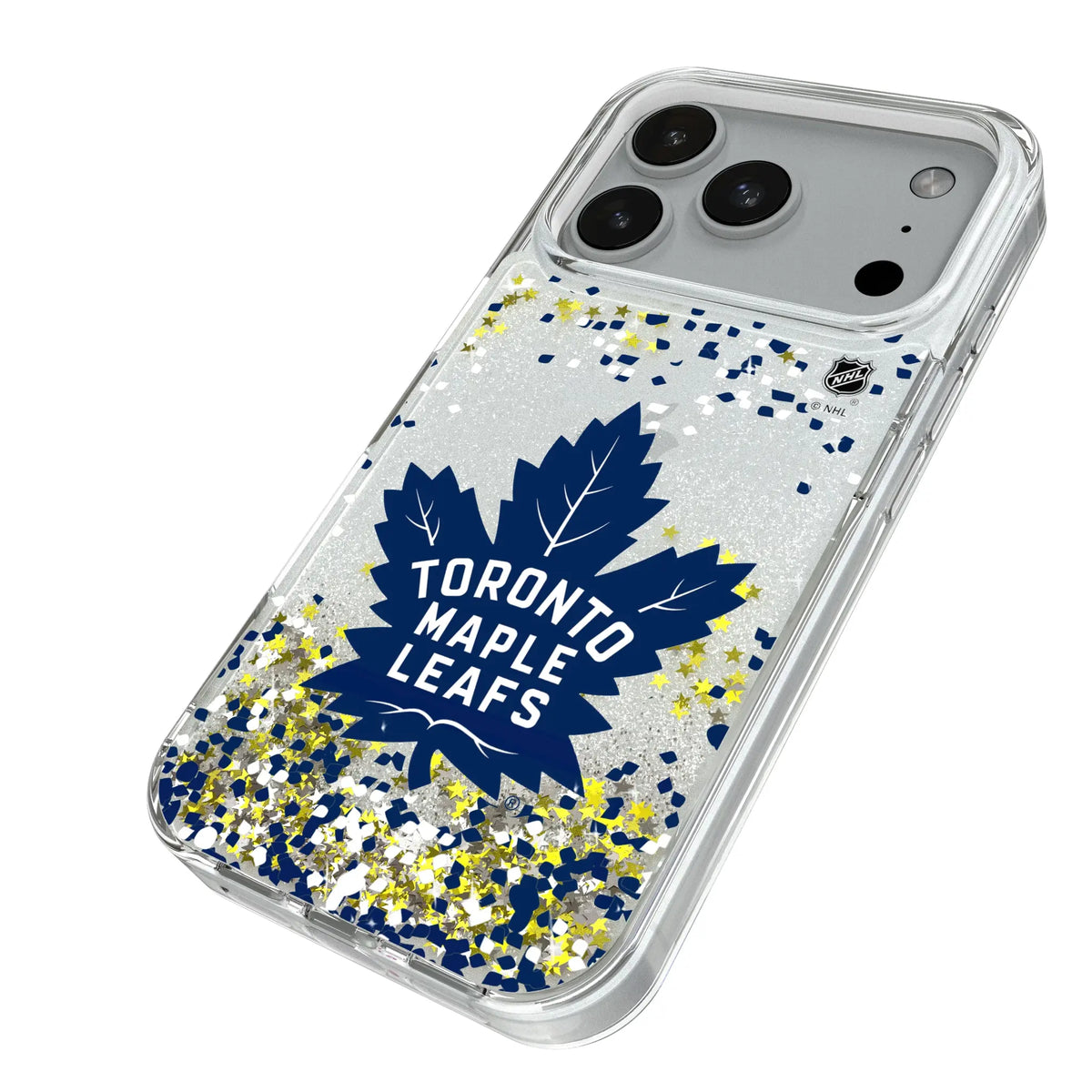 Toronto Maple Leafs Confetti iPhone Glitter Phone Case for Apple iPhone - Isometric View#Device_iPhone 18 Pro