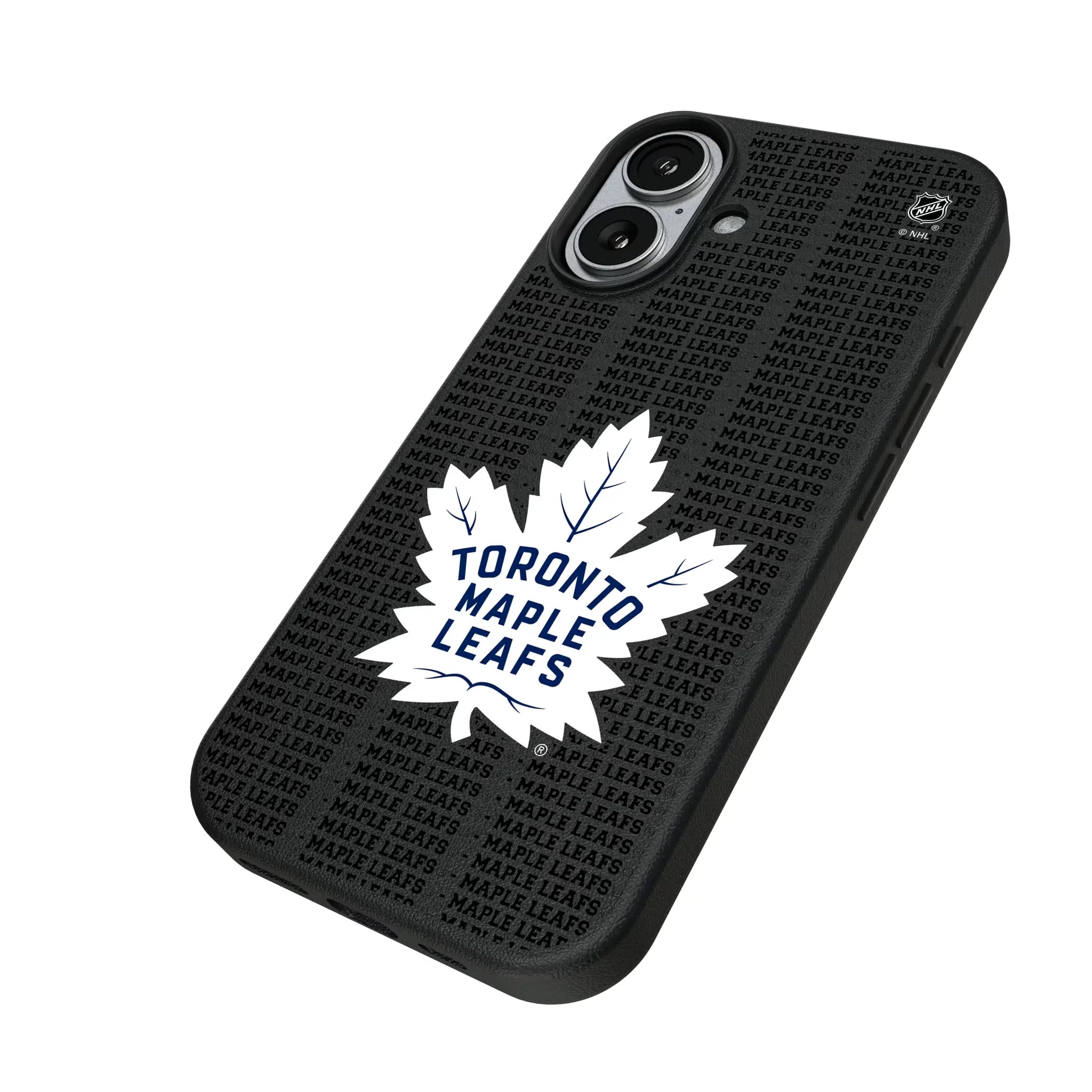 Toronto Maple Leafs Text Backdrop iPhone MagSafe Compatible Phone Case for Apple iPhone - Isometric View#Device_iPhone 17