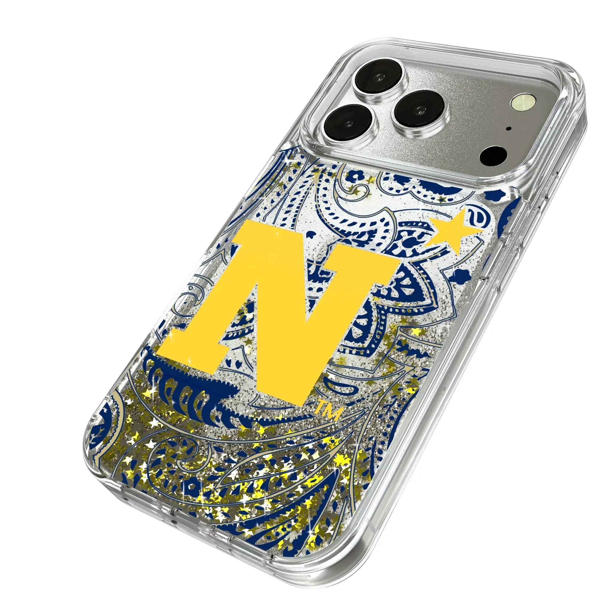 United State Naval Academy Midshipmen Paisley iPhone Glitter Phone Case for Apple iPhone - Isometric View