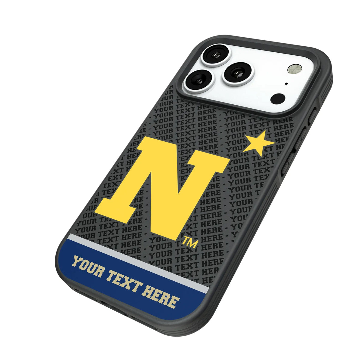 United State Naval Academy Midshipmen Personalized EndZone Plus iPhone Bump Phone Case for Apple iPhone - Isometric View#Device_iPhone 18 Pro