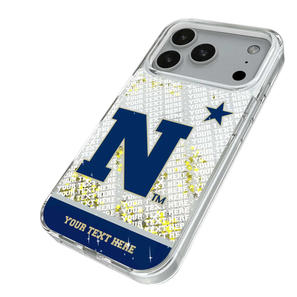 United State Naval Academy Midshipmen Personalized EndZone Plus iPhone Glitter Phone Case for Apple iPhone - Isometric View#Device_iPhone 18 Pro