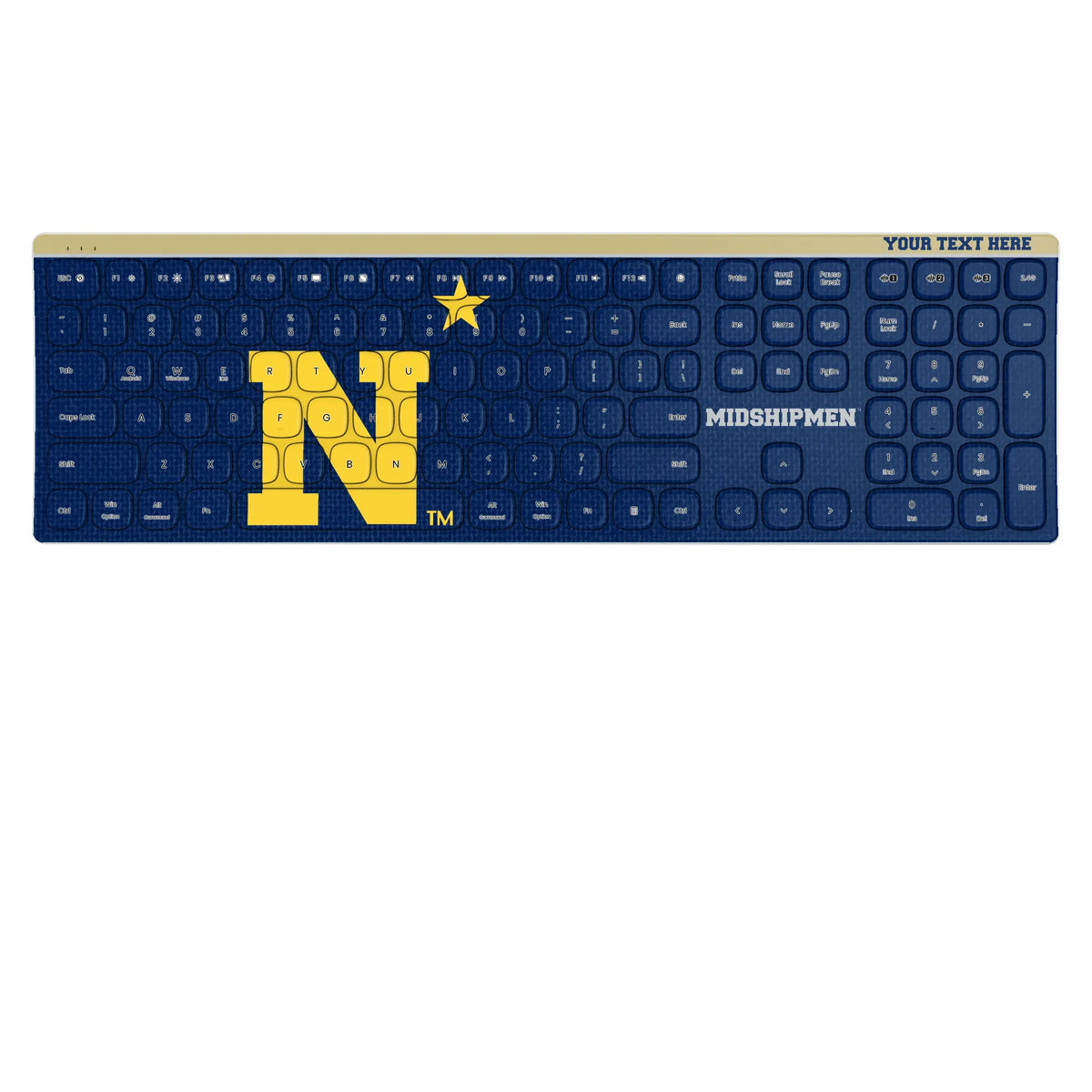 United State Naval Academy Midshipmen Personalized Endzone Solid KKB605 Curved Wireless Keyboard