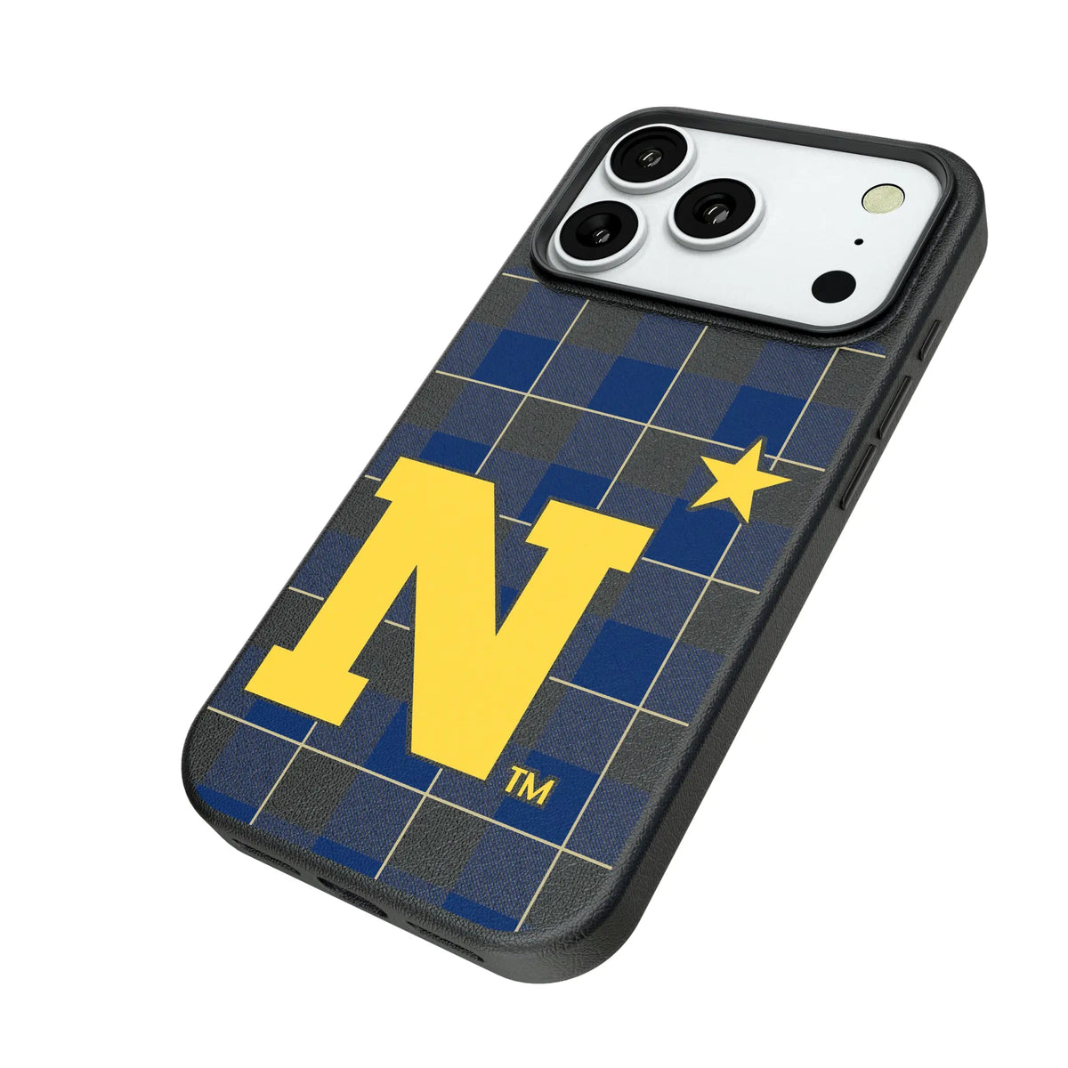 United State Naval Academy Midshipmen Plaid iPhone MagSafe Compatible Phone Case for Apple iPhone - Isometric View#Device_iPhone 18 Pro