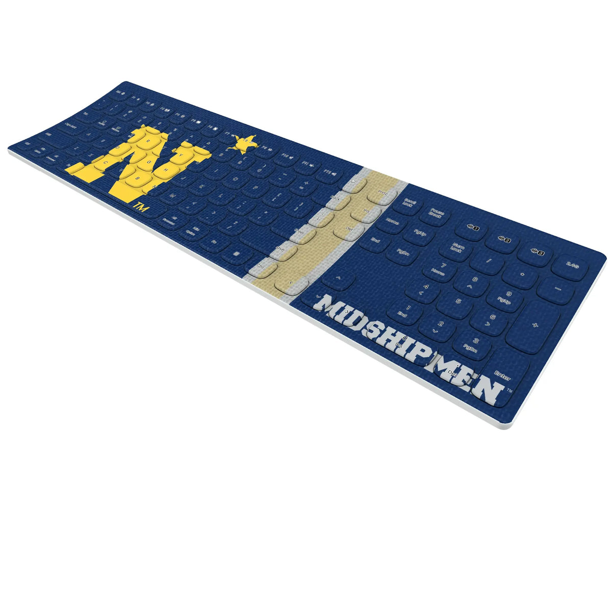 United State Naval Academy Midshipmen Stripe KKB605 Curved Wireless Keyboard - Isometric View