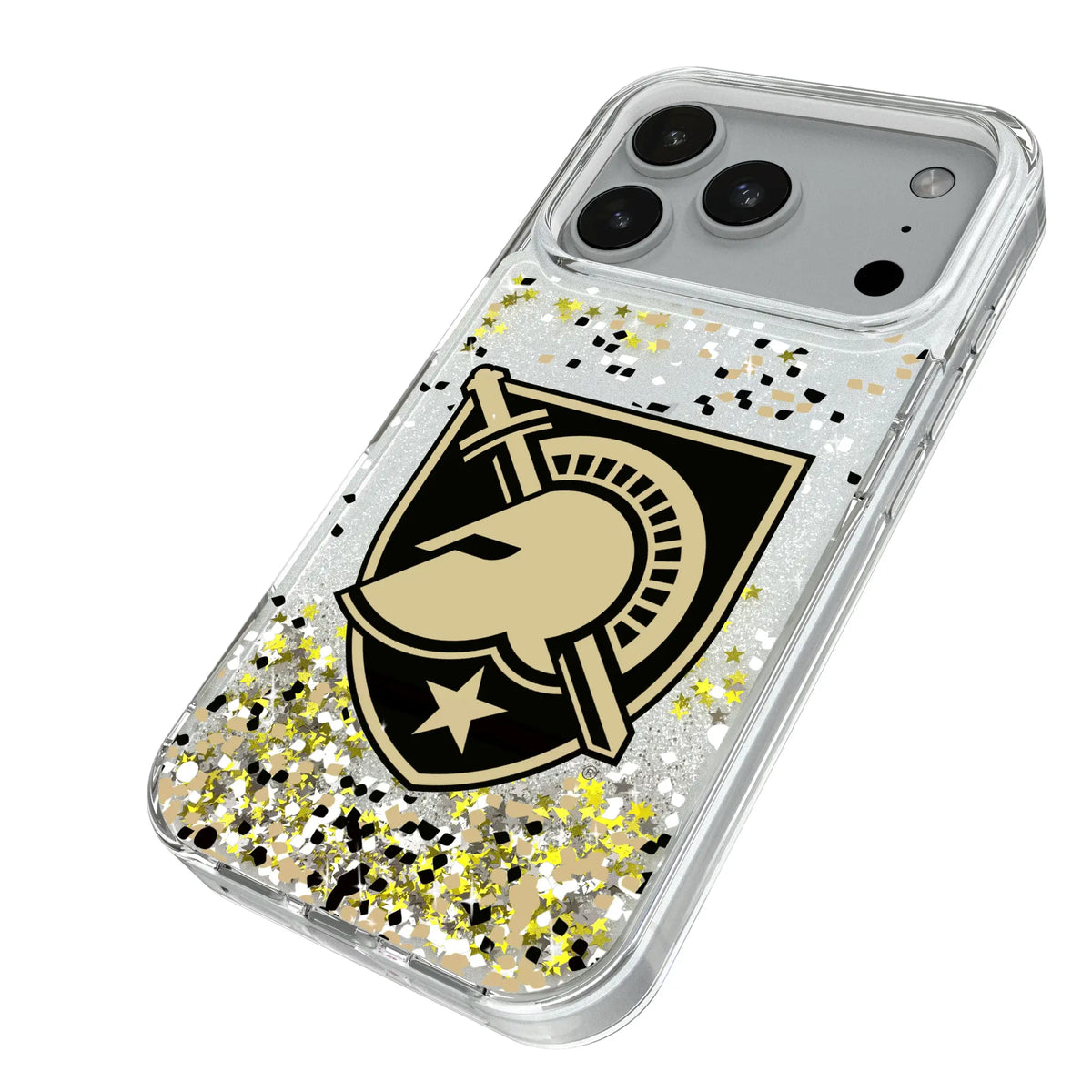 United States Military Academy Black Knights Confetti iPhone Glitter Phone Case for Apple iPhone - Isometric View#Device_iPhone 18 Pro