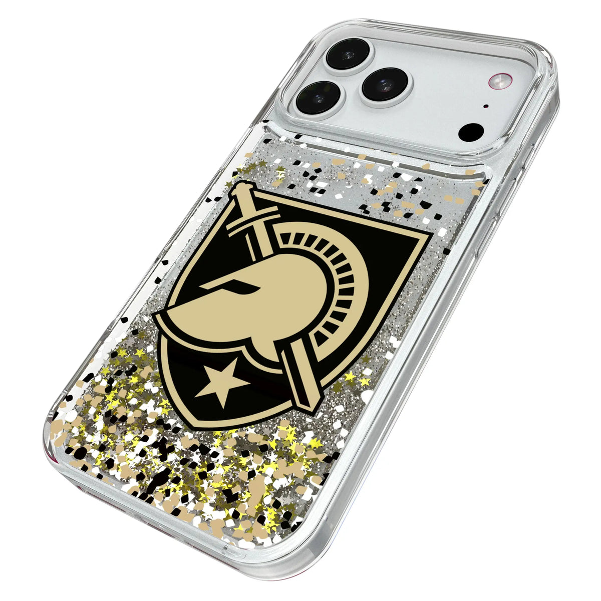 United States Military Academy Black Knights Confetti iPhone Glitter Phone Case for Apple iPhone - Isometric View#Device_iPhone 18 Pro Max