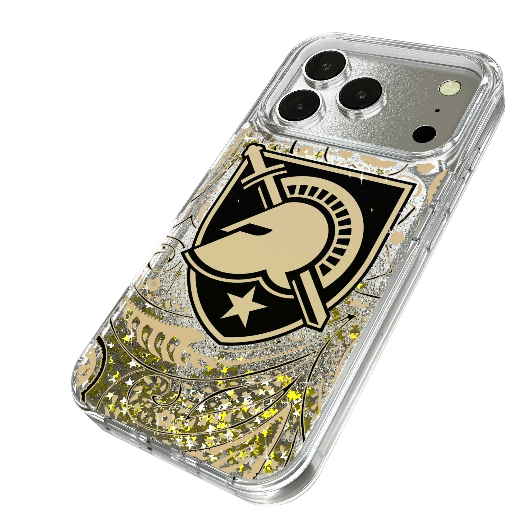 United States Military Academy Black Knights Paisley iPhone Glitter Phone Case for Apple iPhone - Isometric View