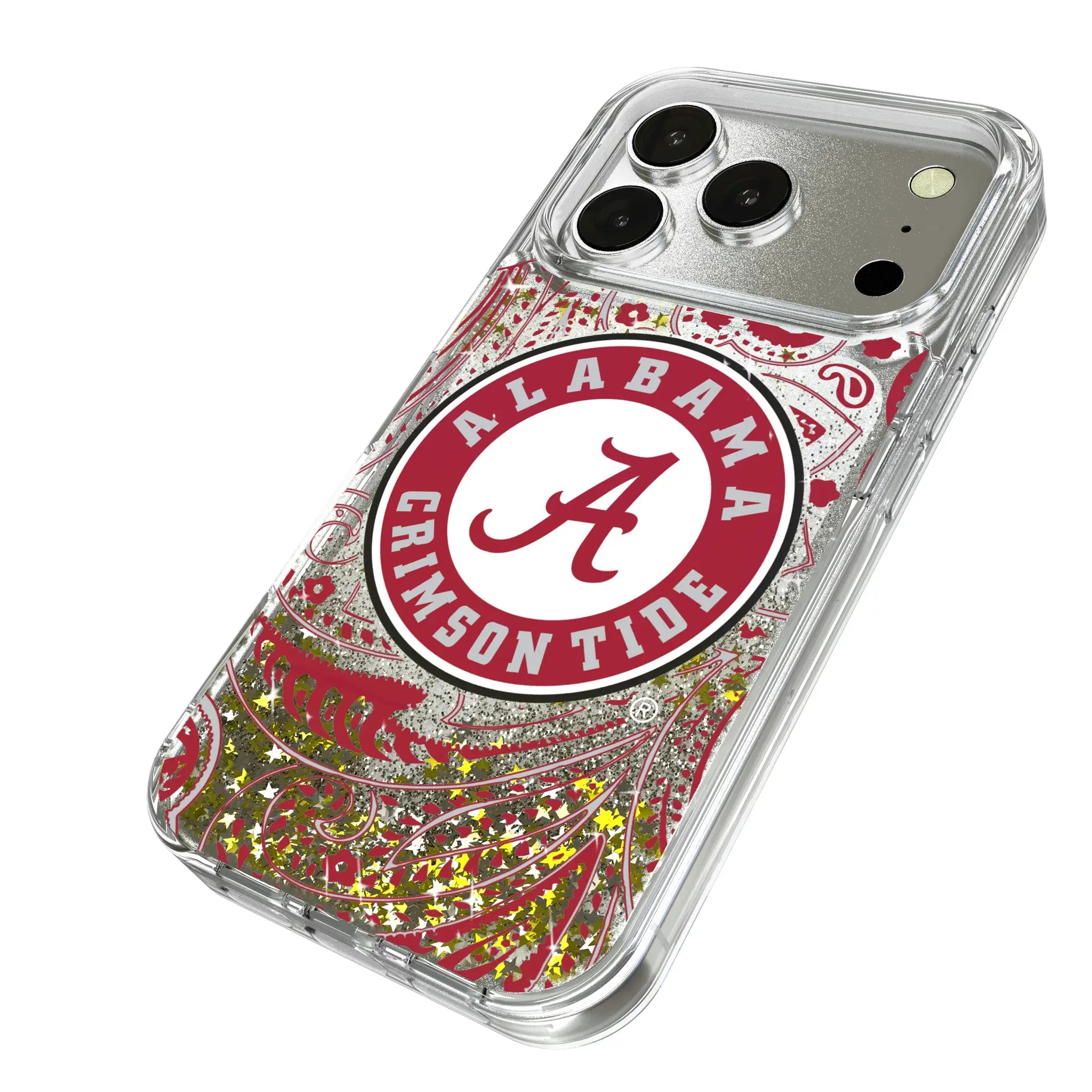 University of Alabama Crimson Tide Paisley iPhone Glitter Phone Case for Apple iPhone - Isometric View