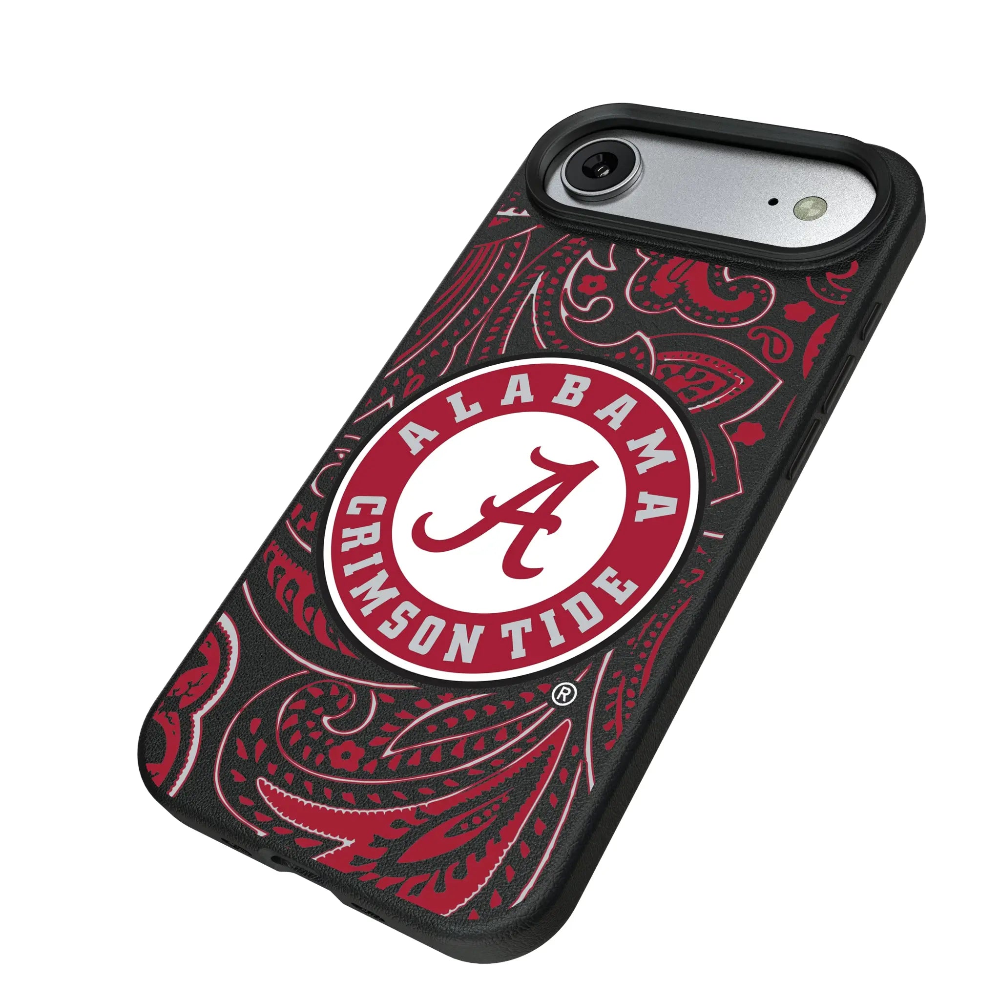 University of Alabama Crimson Tide Paisley iPhone MagSafe Compatible Phone Case for Apple iPhone - Isometric View#Device_iPhone Air