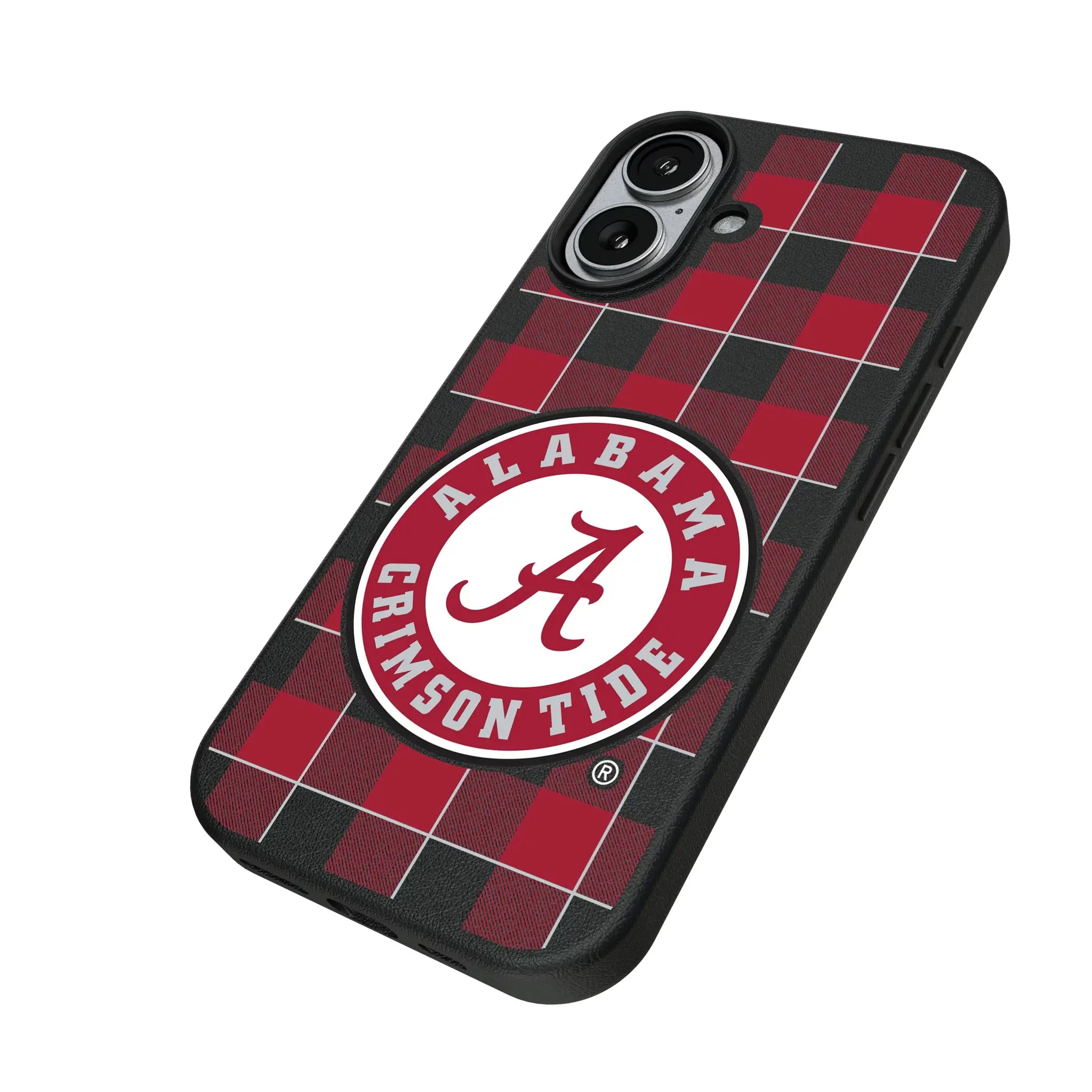 University of Alabama Crimson Tide Plaid iPhone MagSafe Compatible Phone Case for Apple iPhone - Isometric View#Device_iPhone 17