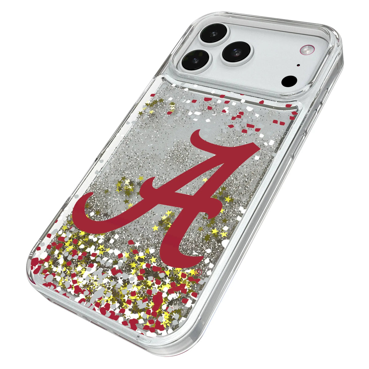 University of Alabama Crimson Tide Script A Confetti iPhone Glitter Phone Case for Apple iPhone - Isometric View#Device_iPhone 18 Pro Max