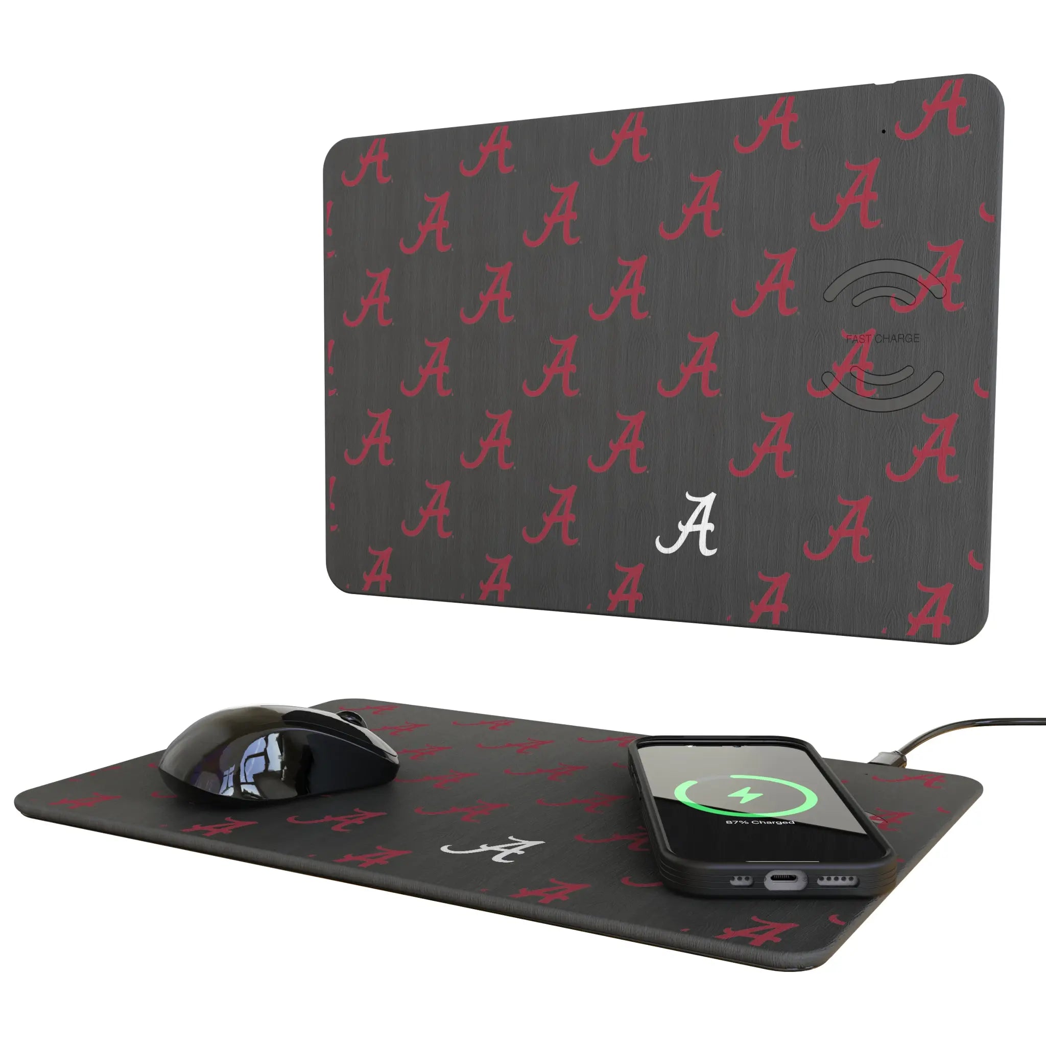 University of Alabama Crimson Tide Script A Fashion Pattern 15-Watt Wireless Charger and Mouse Pad