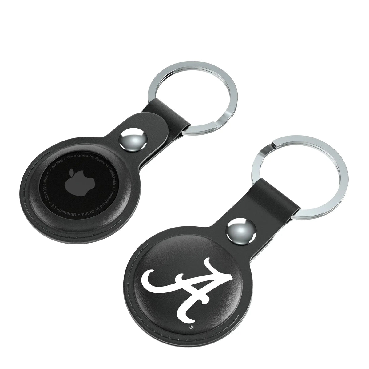 University of Alabama Crimson Tide Script A Insignia AirTag Black Airtag Holder 2-Pack - Isometric View