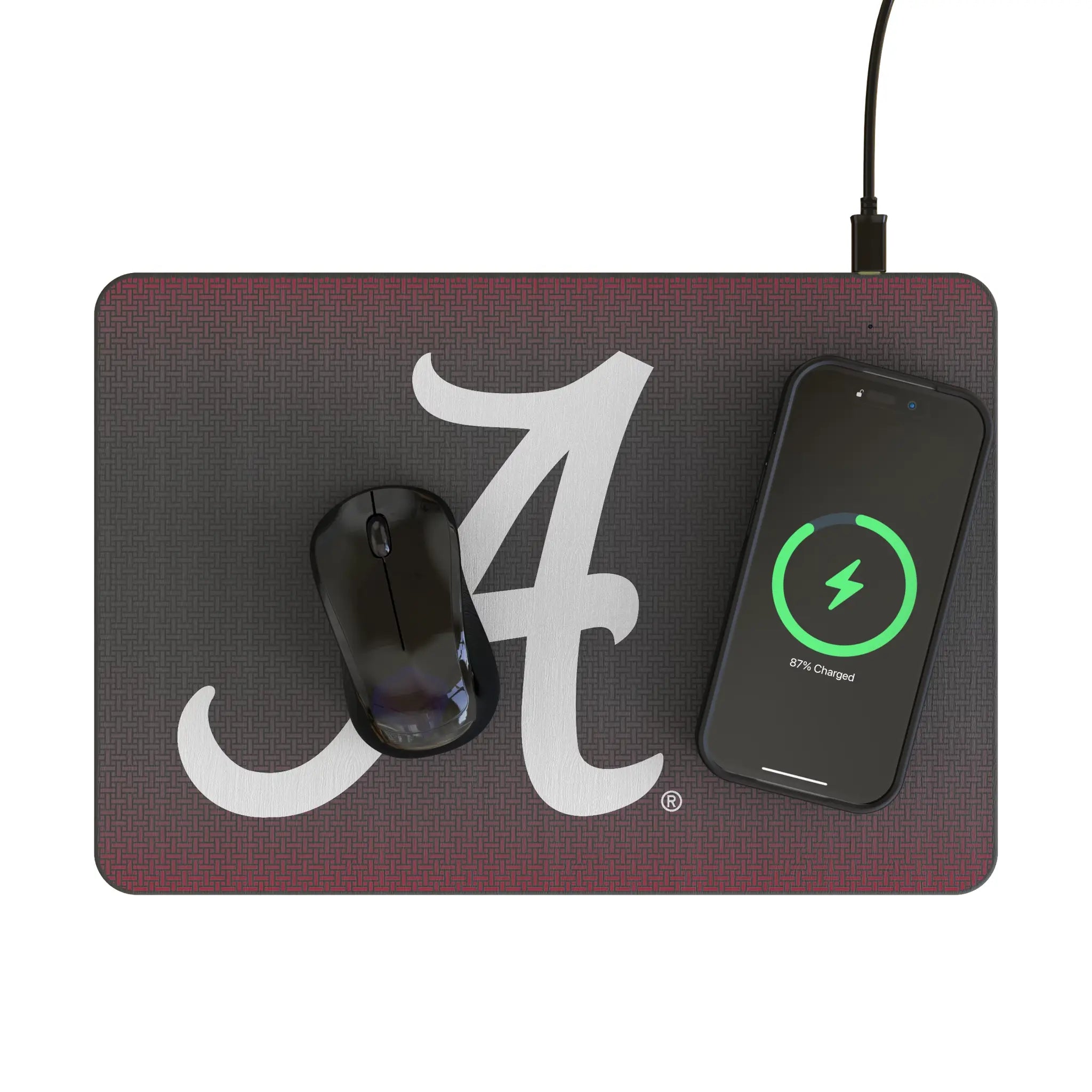 University of Alabama Crimson Tide Script A Linen 15-Watt Wireless Charger and Mouse Pad - Lifestyle