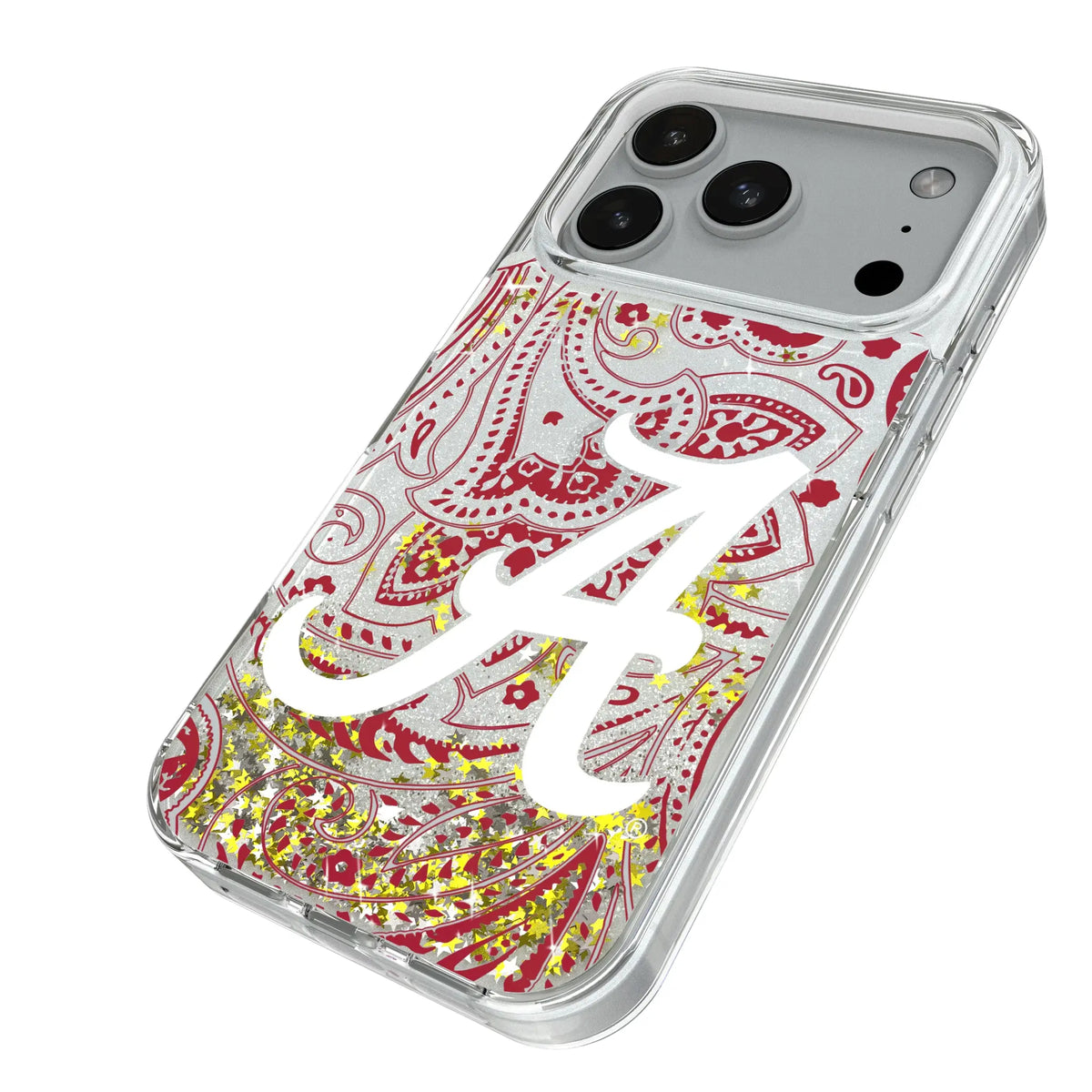 University of Alabama Crimson Tide Script A Paisley iPhone Glitter Phone Case for Apple iPhone - Isometric View#Device_iPhone 18 Pro