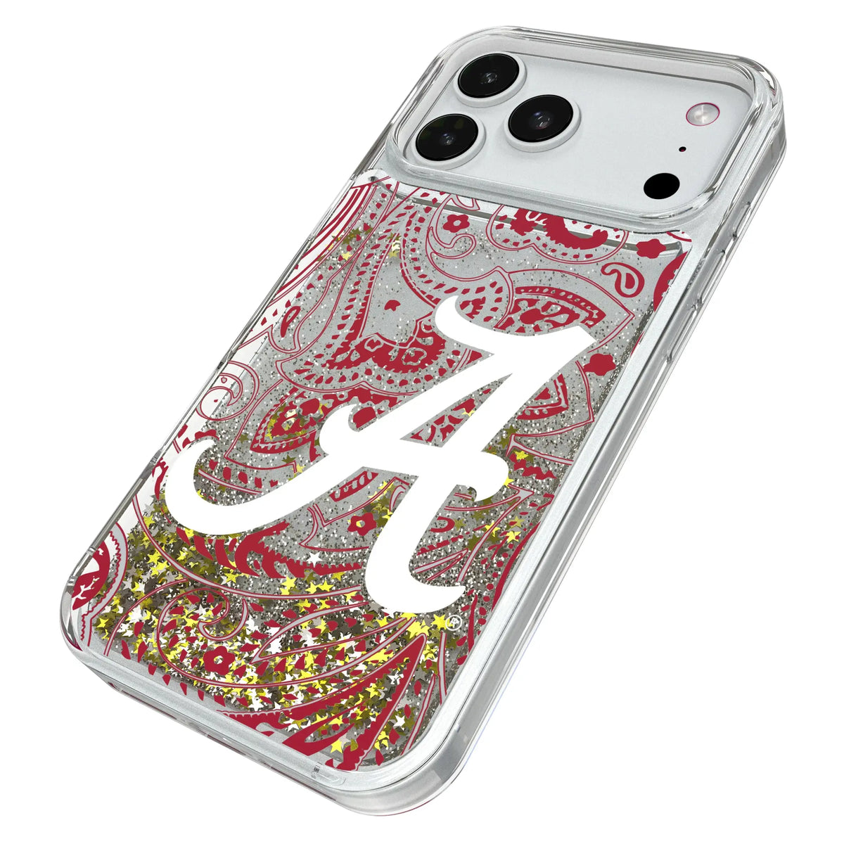 University of Alabama Crimson Tide Script A Paisley iPhone Glitter Phone Case for Apple iPhone - Isometric View#Device_iPhone 18 Pro Max