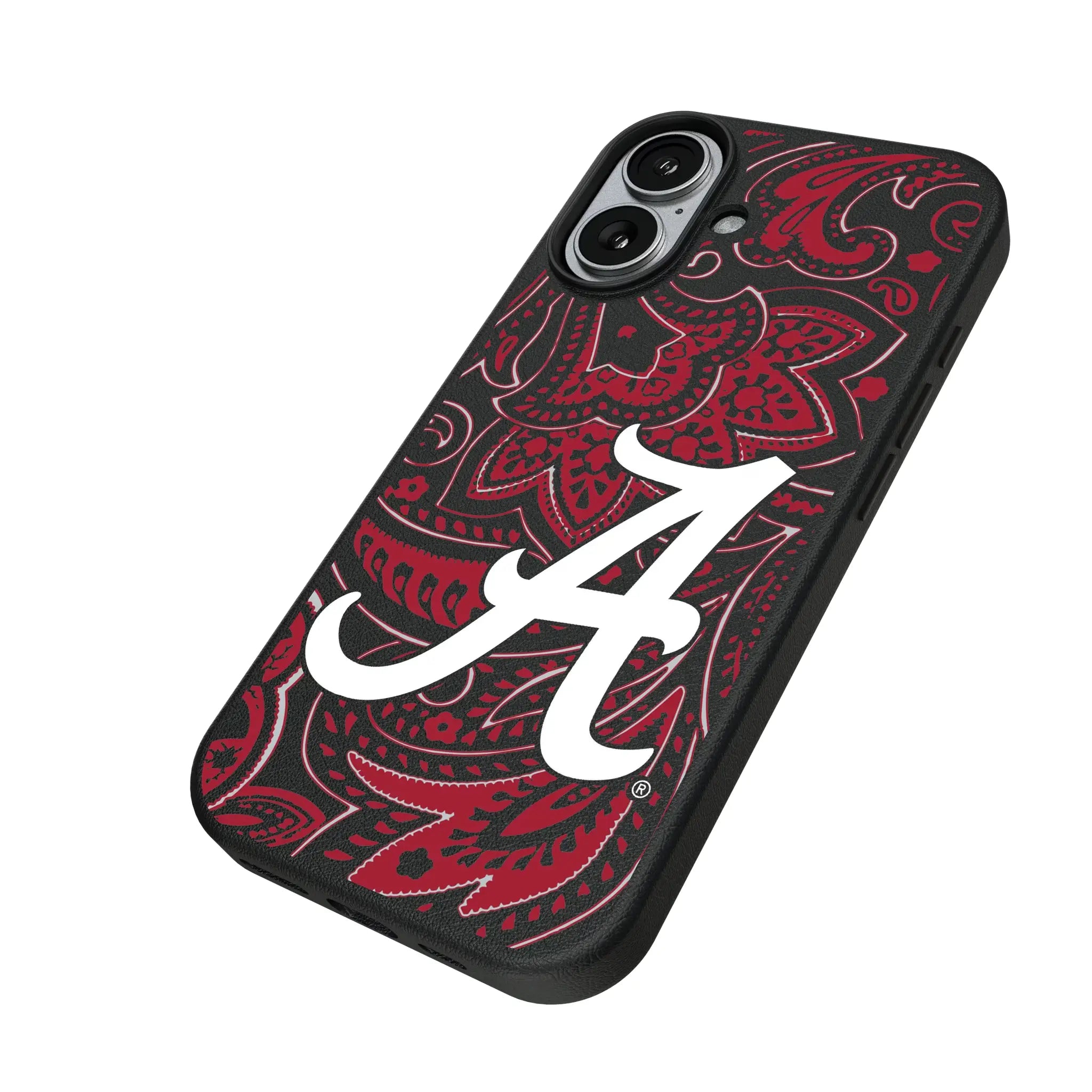 University of Alabama Crimson Tide Script A Paisley iPhone MagSafe Compatible Phone Case for Apple iPhone - Isometric View#Device_iPhone 17