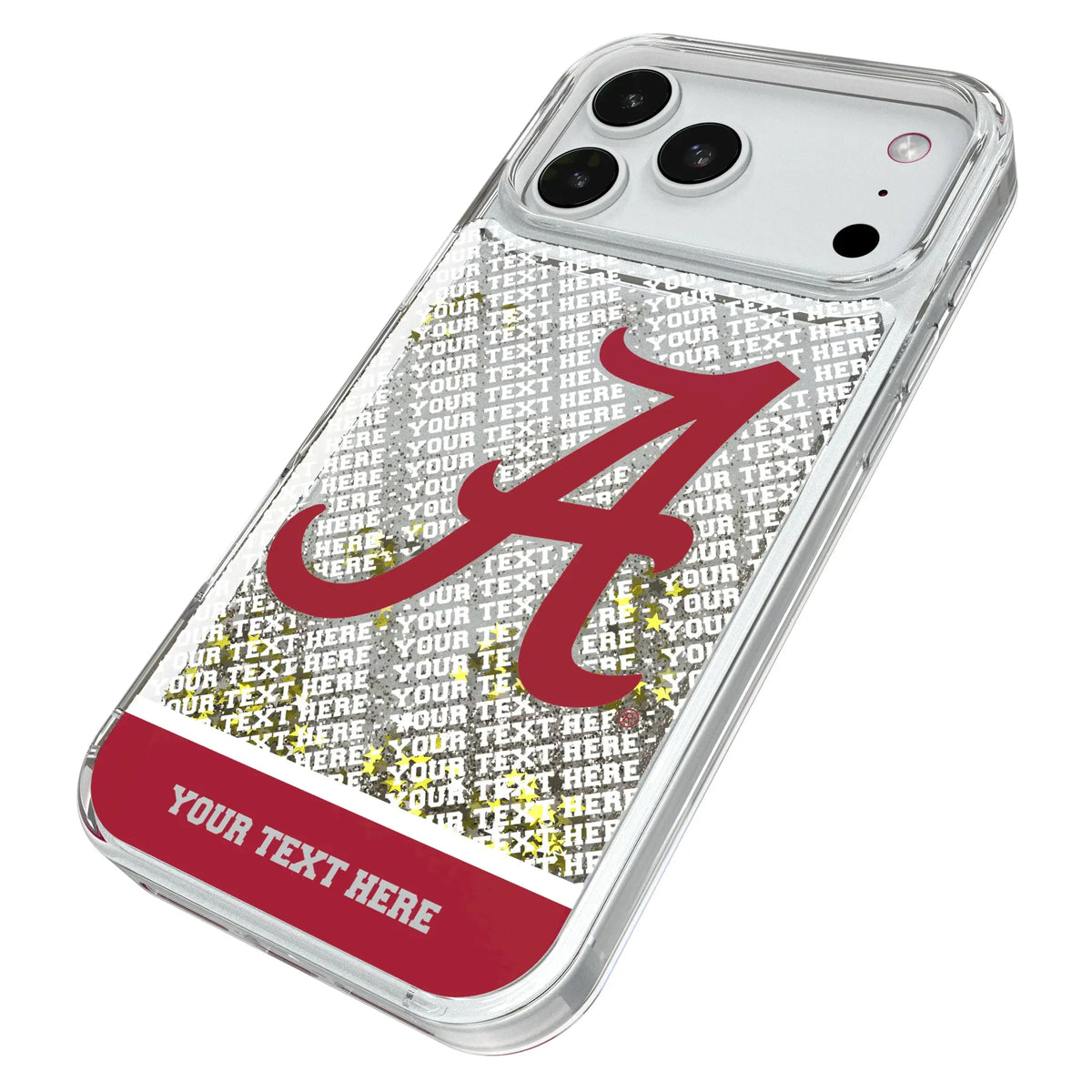 University of Alabama Crimson Tide Script A Personalized EndZone Plus iPhone Glitter Phone Case for Apple iPhone - Isometric View#Device_iPhone 18 Pro Max