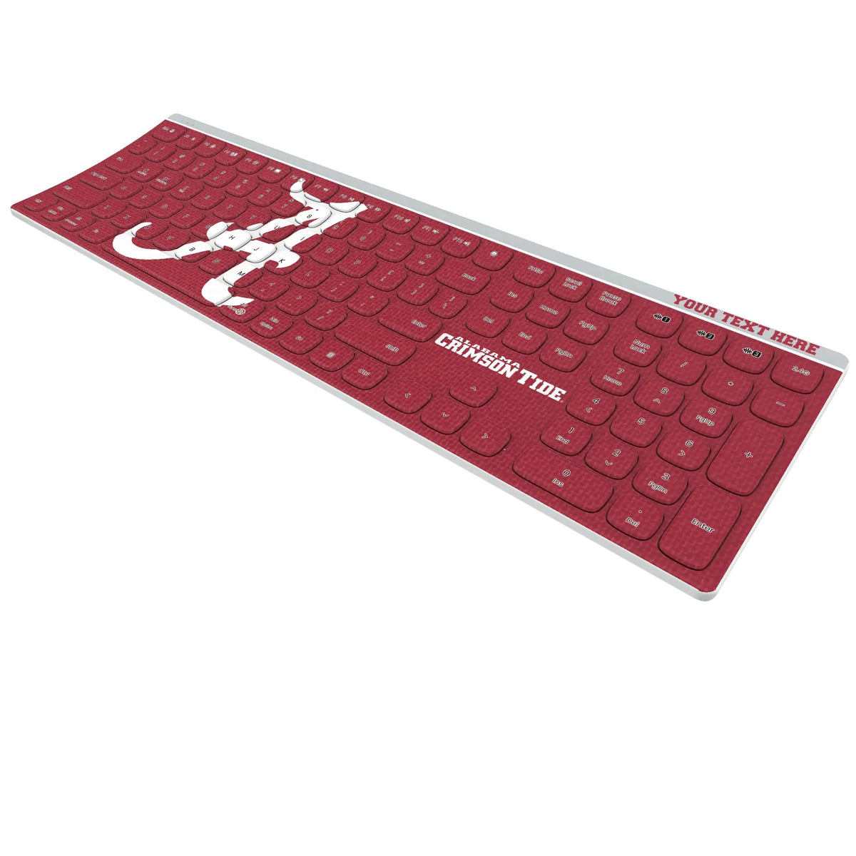 University of Alabama Crimson Tide Script A Personalized Endzone Solid KKB605 Curved Wireless Keyboard - Isometric View