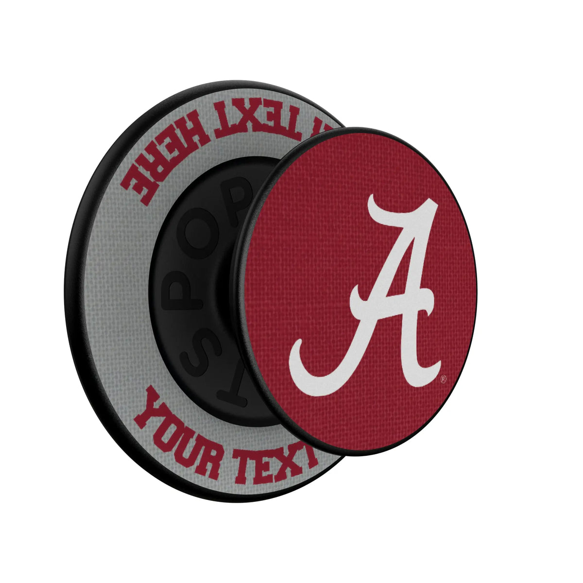 University of Alabama Crimson Tide Script A Personalized Endzone Solid Popsockets Round Magnetic - Isometric View