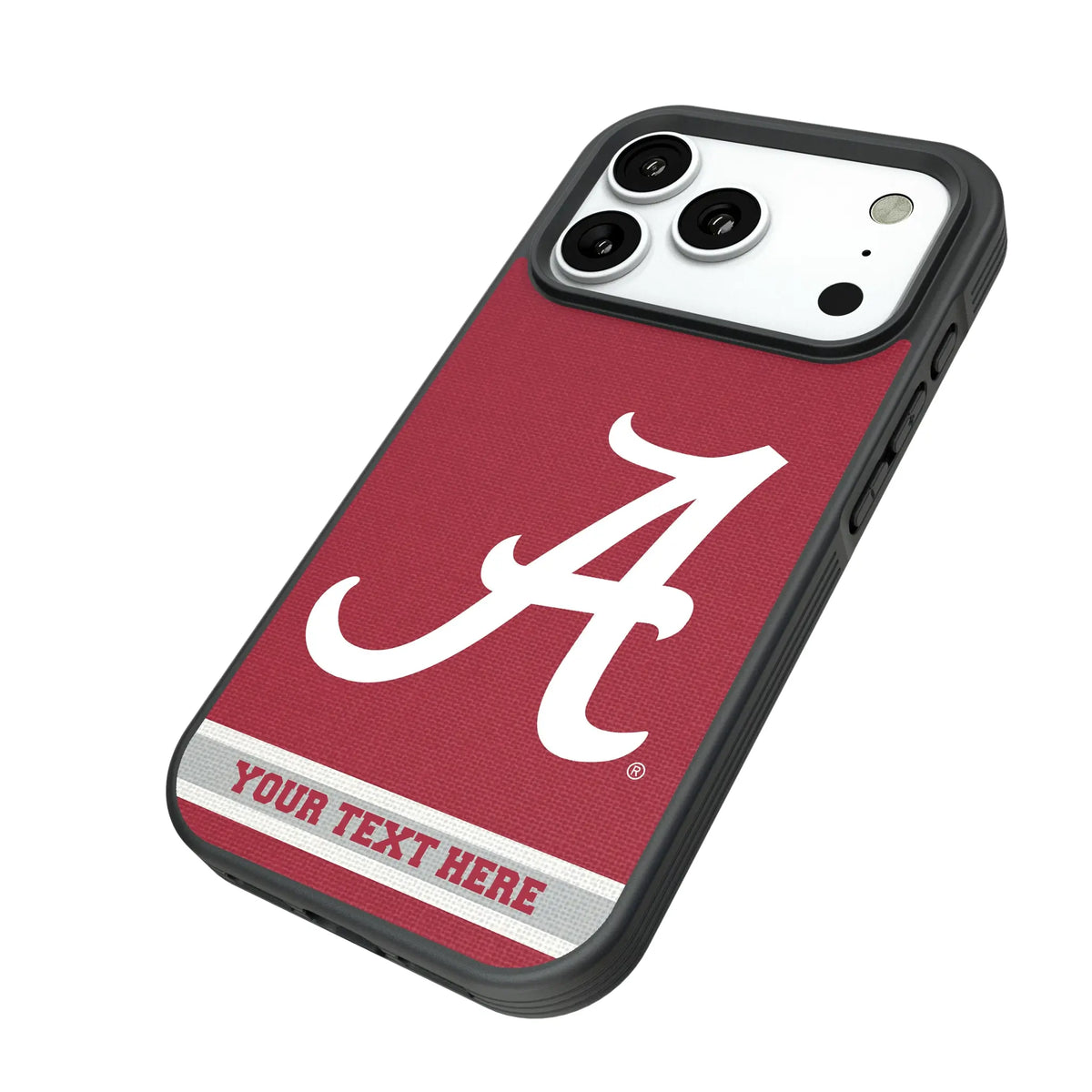 University of Alabama Crimson Tide Script A Personalized Stripe iPhone Bump Phone Case for Apple iPhone - Isometric View#Device_iPhone 18 Pro