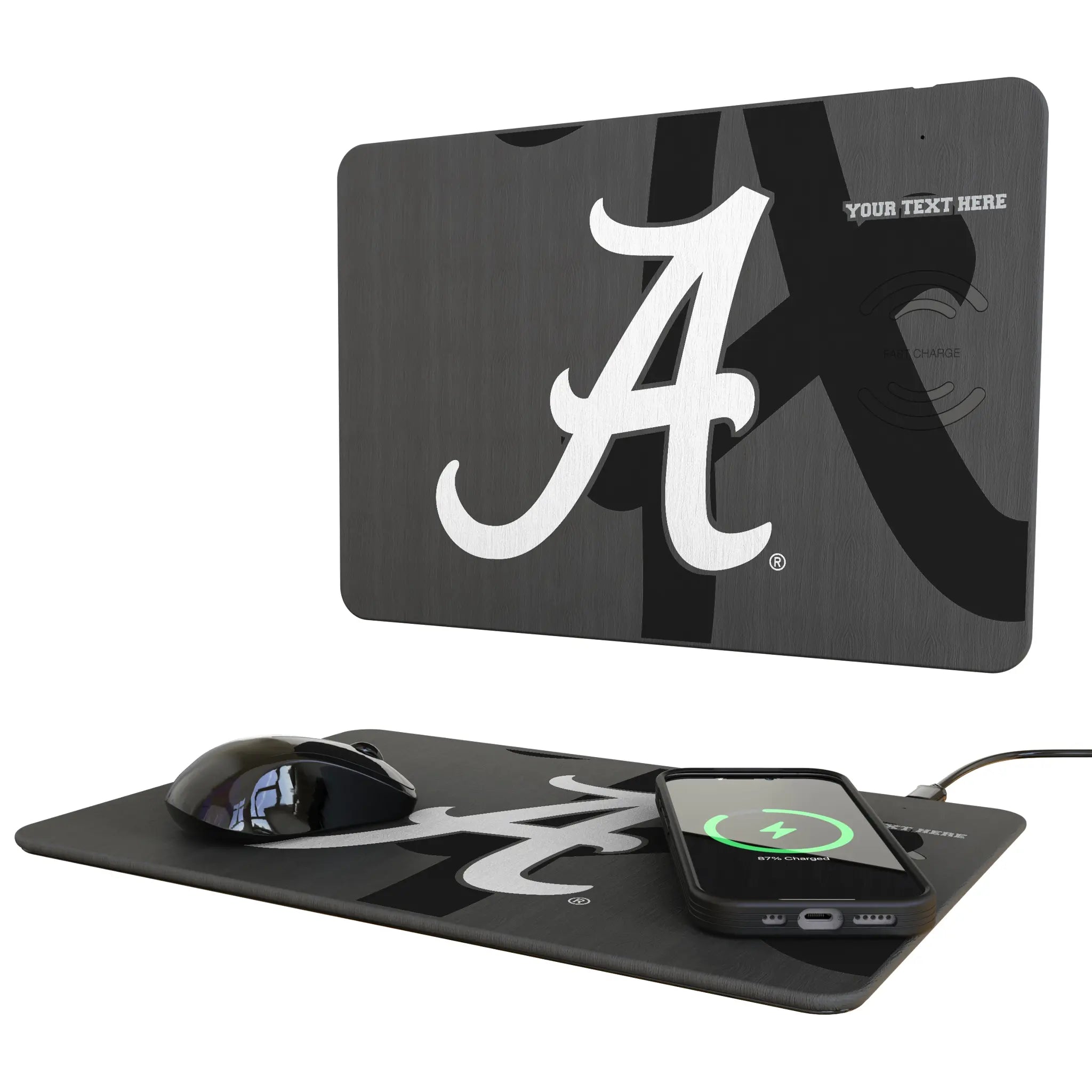University of Alabama Crimson Tide Script A Personalized Tilt 15-Watt Wireless Charger and Mouse Pad