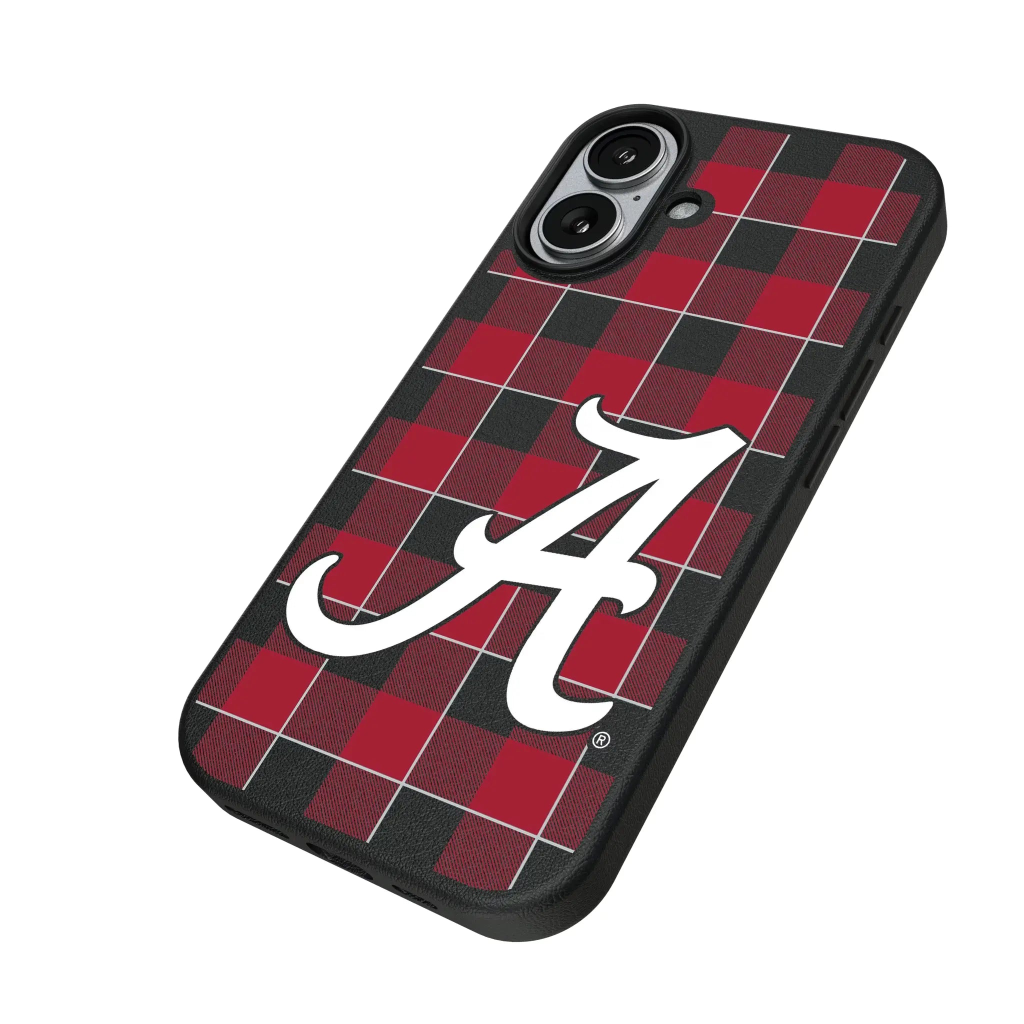 University of Alabama Crimson Tide Script A Plaid iPhone MagSafe Compatible Phone Case for Apple iPhone - Isometric View#Device_iPhone 17