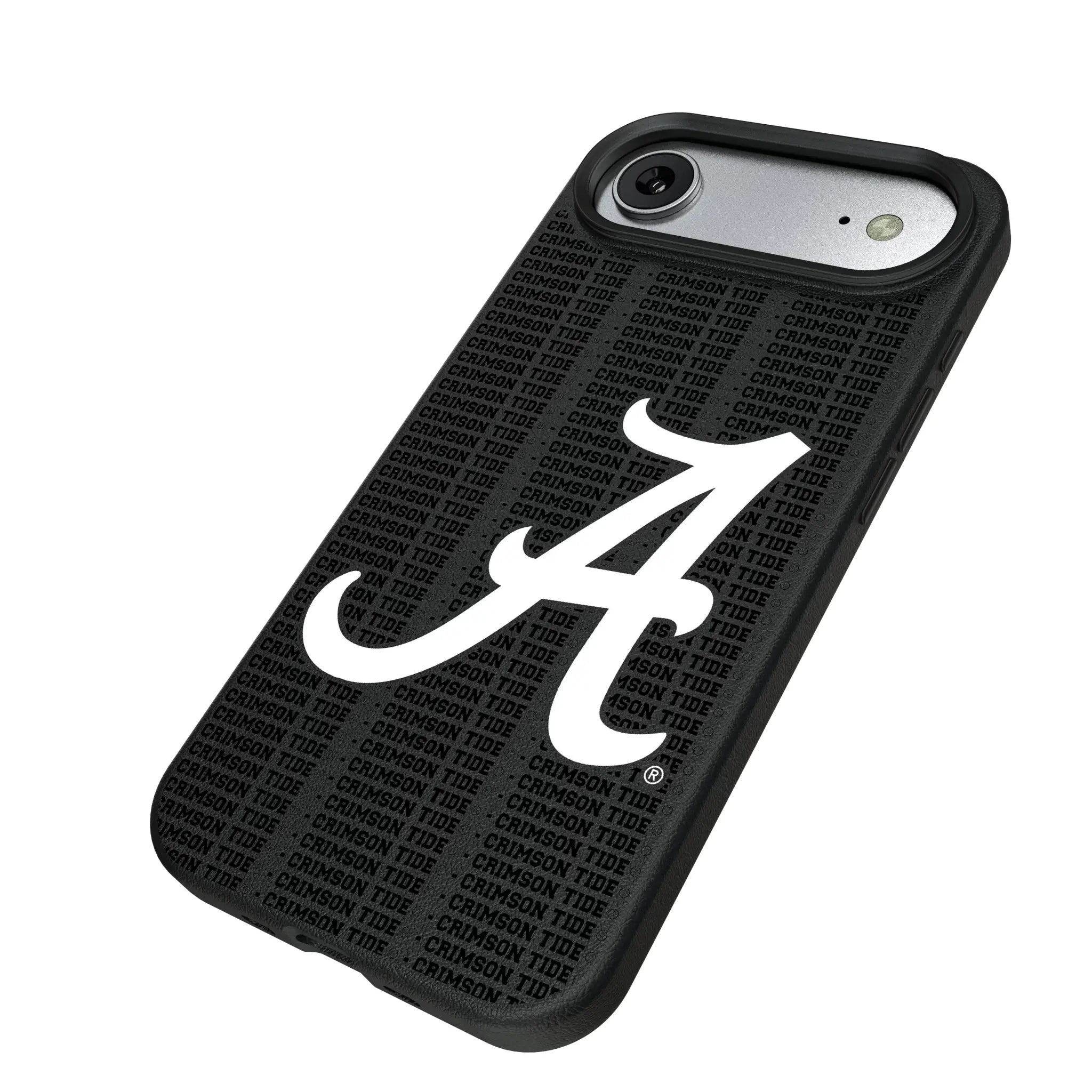 University of Alabama Crimson Tide Script A Text Backdrop iPhone MagSafe Compatible Phone Case for Apple iPhone - Isometric View#Device_iPhone Air