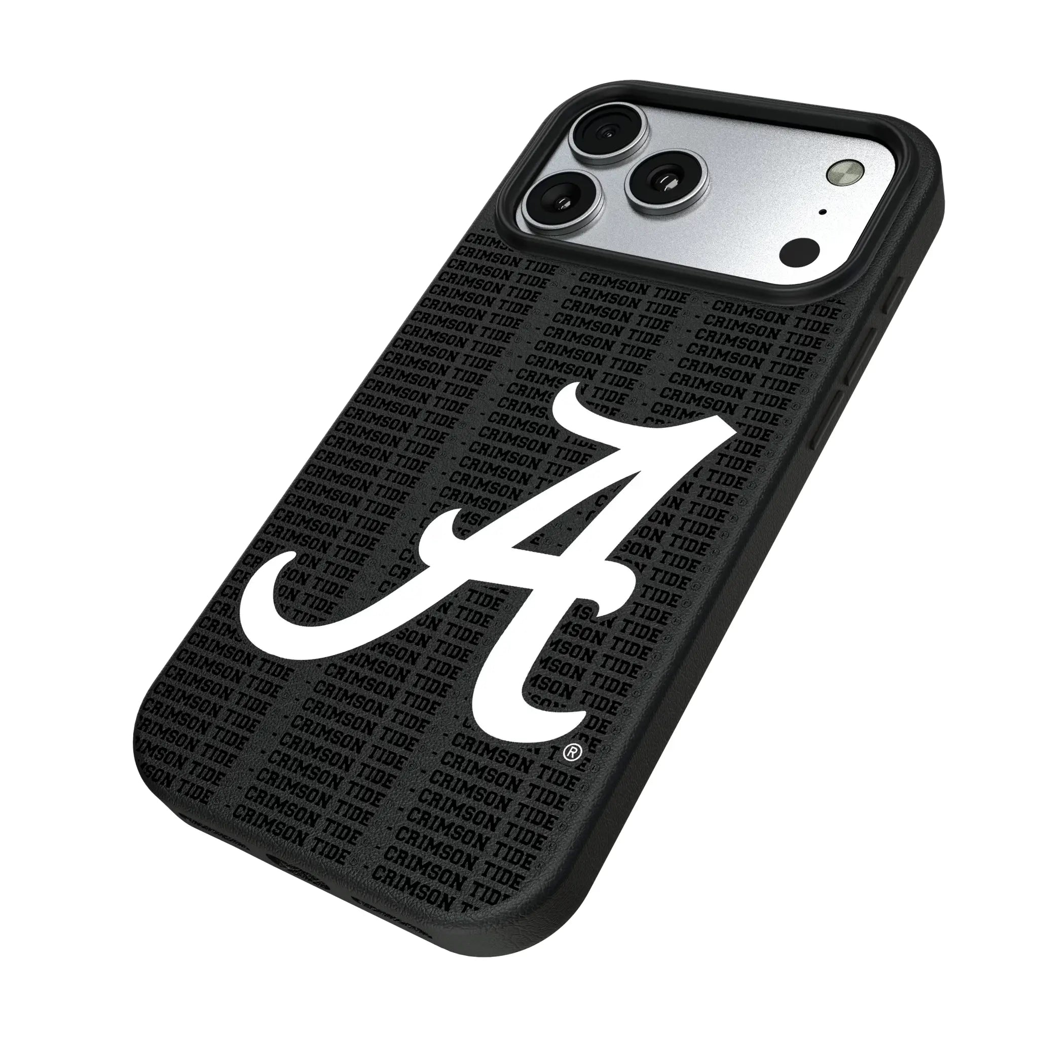University of Alabama Crimson Tide Script A Text Backdrop iPhone MagSafe Compatible Phone Case for Apple iPhone - Isometric View#Device_iPhone 17 Pro Max