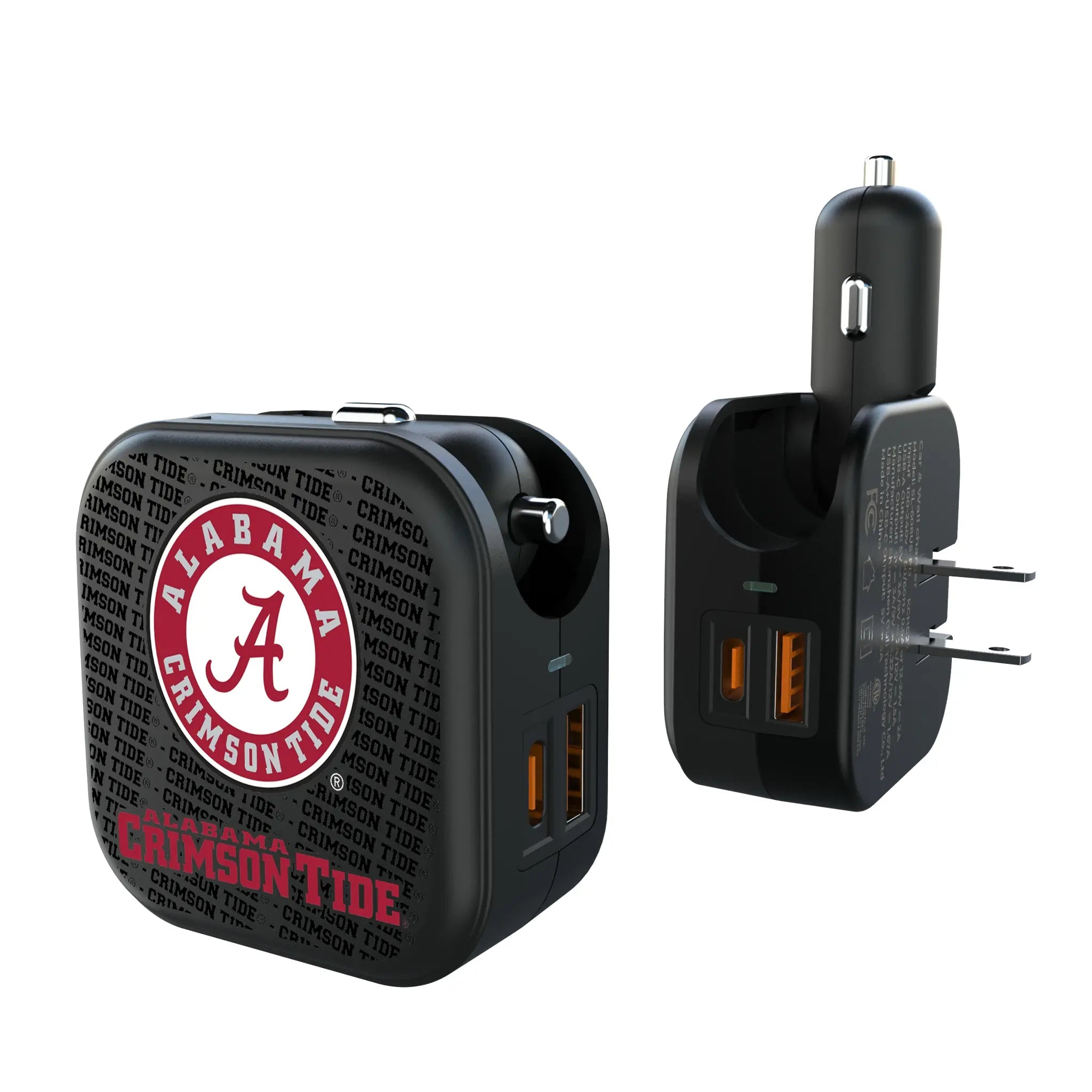 University of Alabama Crimson Tide Text Backdrop 2 in 1 USB A/C Charger