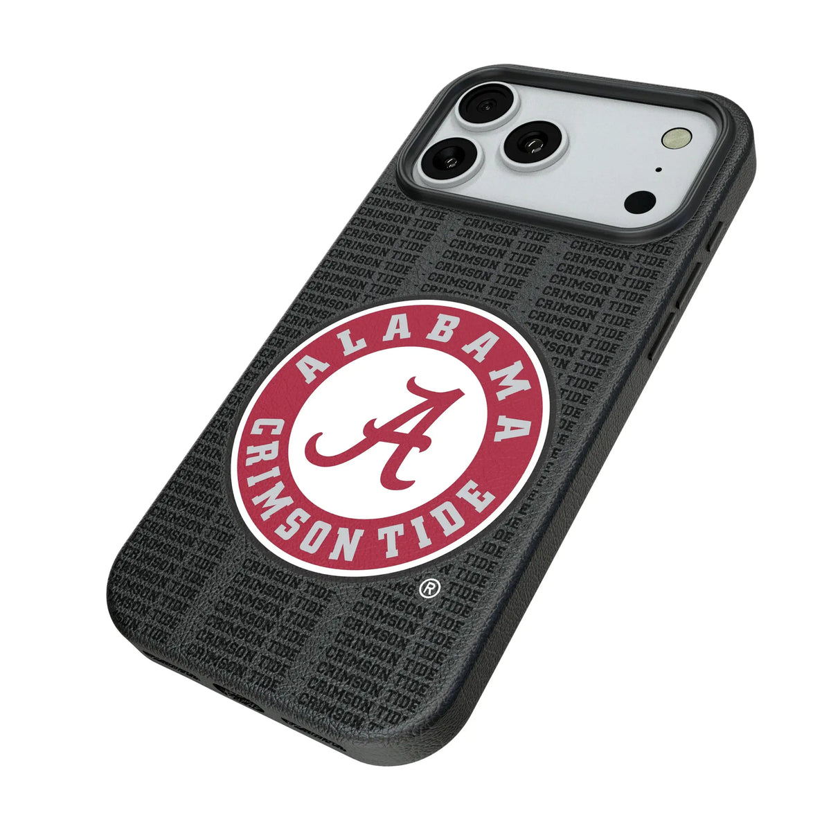 University of Alabama Crimson Tide Text Backdrop iPhone MagSafe Compatible Phone Case for Apple iPhone - Isometric View#Device_iPhone 18 Pro Max