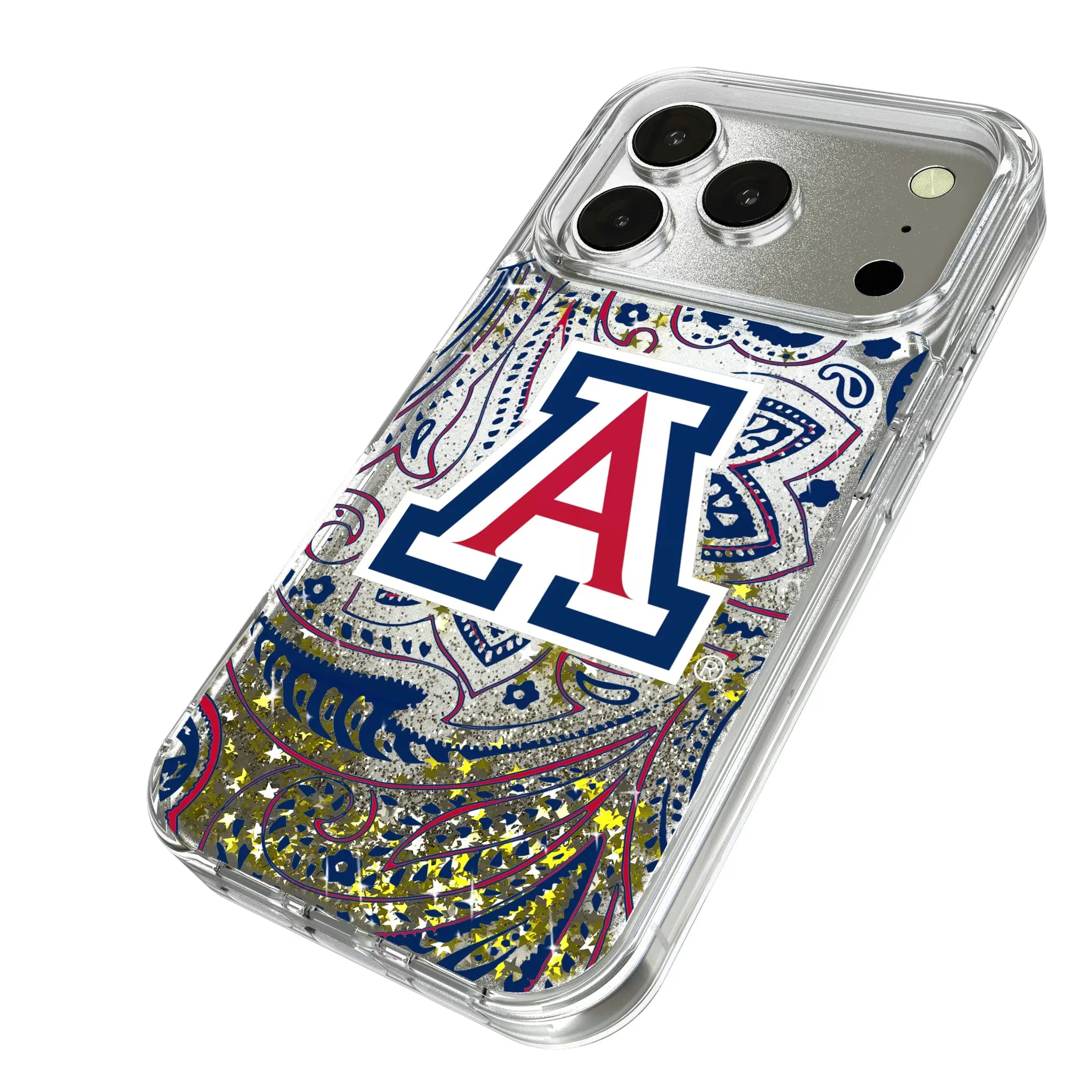 University of Arizona Wildcats Paisley iPhone Glitter Phone Case for Apple iPhone - Isometric View