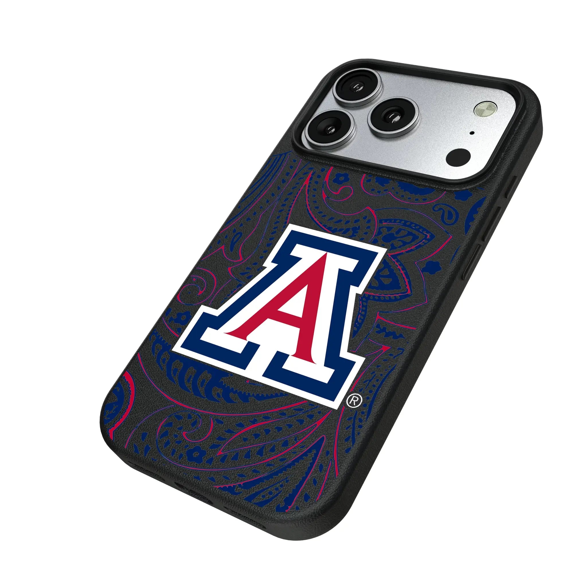 University of Arizona Wildcats Paisley iPhone MagSafe Compatible Phone Case for Apple iPhone - Isometric View#Device_iPhone 17 Pro