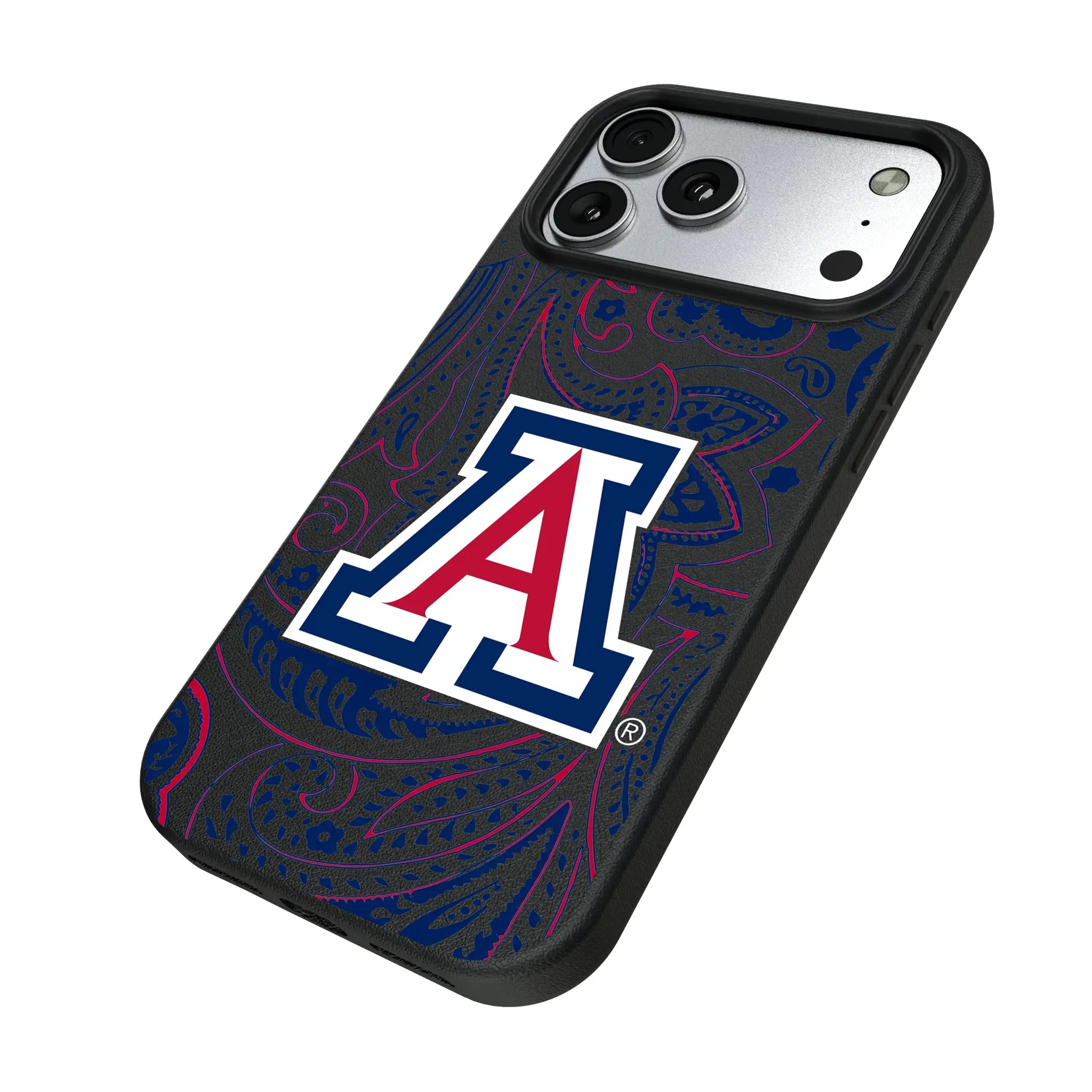 University of Arizona Wildcats Paisley iPhone MagSafe Compatible Phone Case for Apple iPhone - Isometric View#Device_iPhone 17 Pro Max