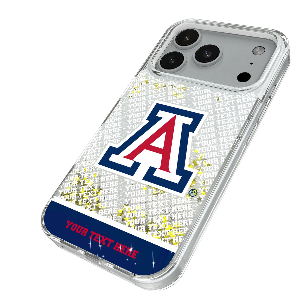 University of Arizona Wildcats Personalized EndZone Plus iPhone Glitter Phone Case for Apple iPhone - Isometric View#Device_iPhone 18 Pro