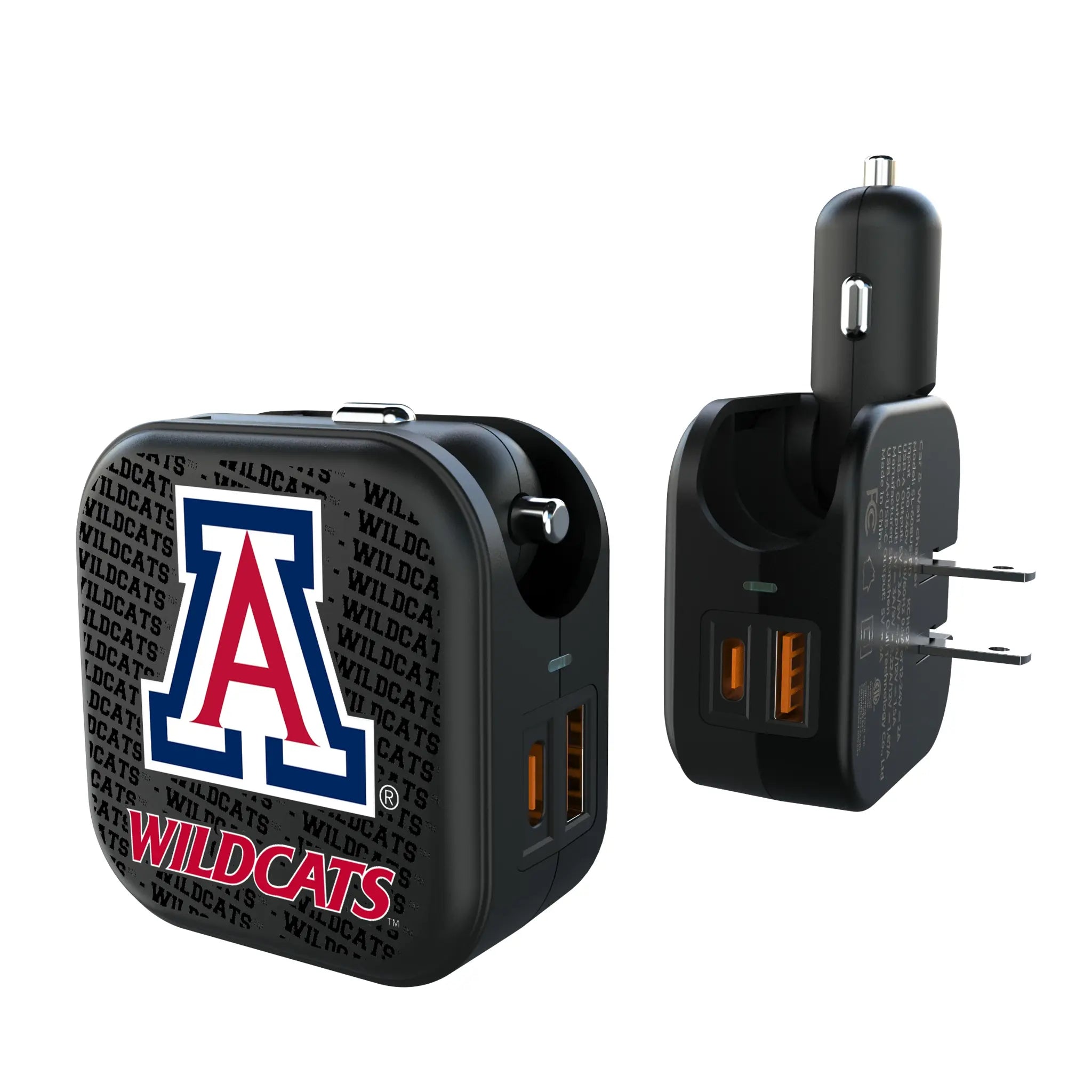 University of Arizona Wildcats Text Backdrop 2 in 1 USB A/C Charger